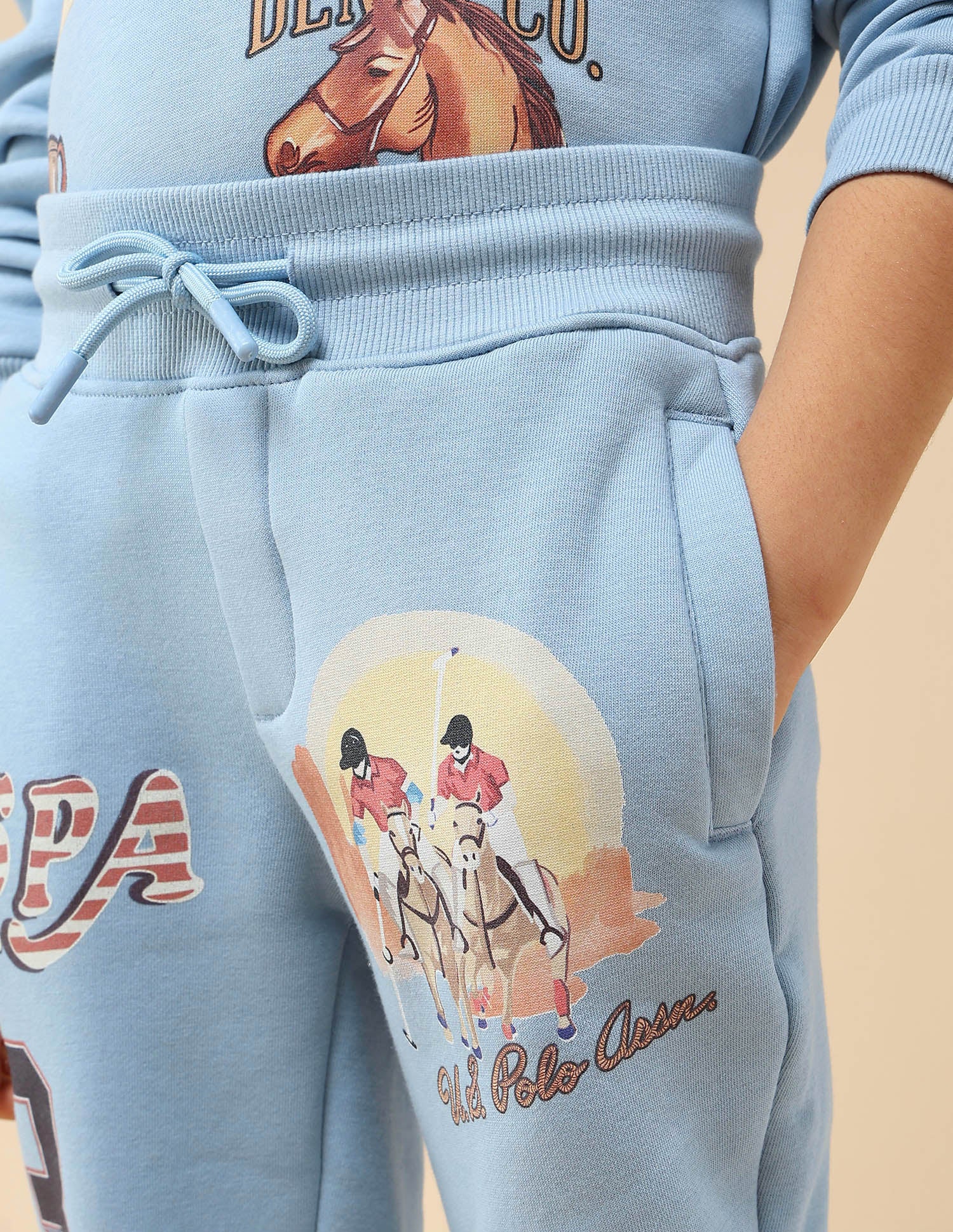 Boys Graphic Brand Printed Regular Fit Joggers Blue - U.S. POLO ASSN. | Large