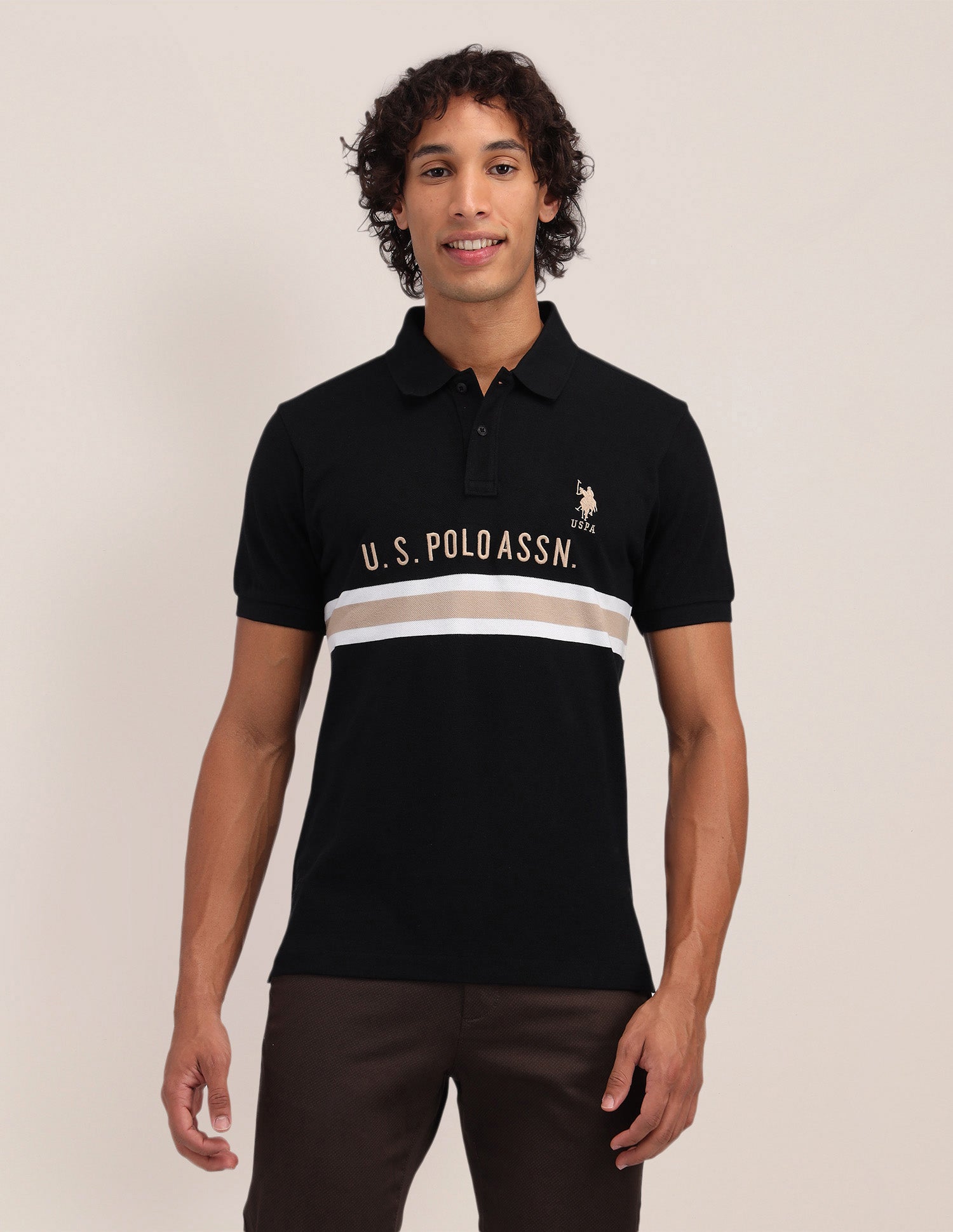 Horizontal Striped Cotton Polo Shirt Black - U.S. Polo Assn. India | Large