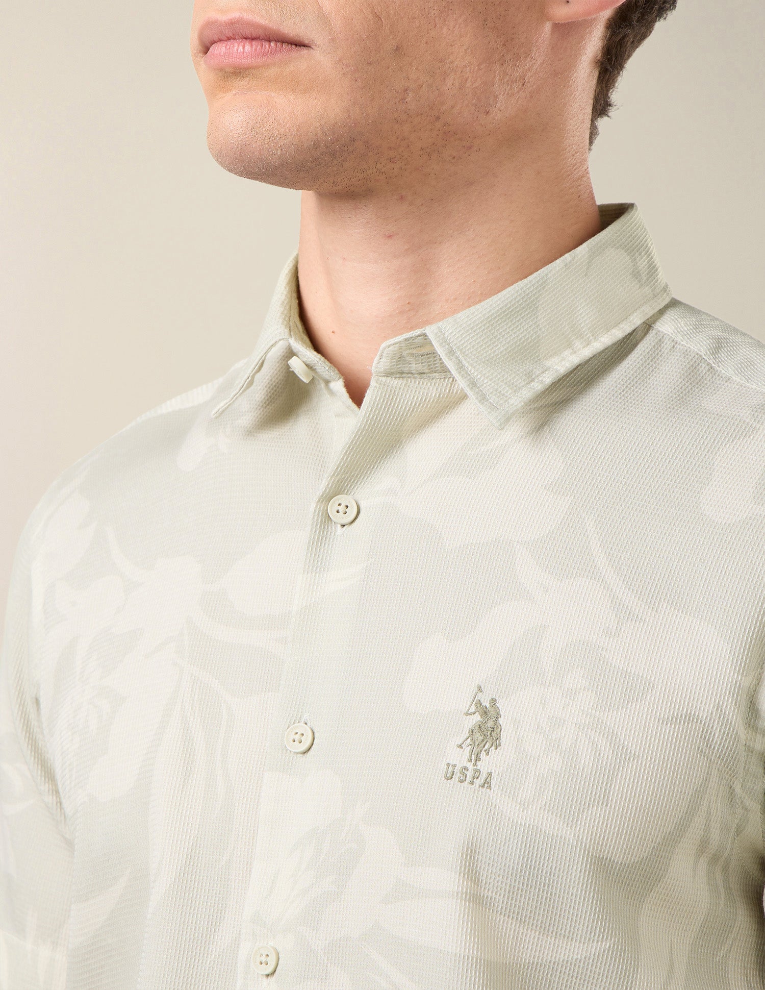 All Over Printed Regular Fit Shirt Beige - U.S. Polo Assn. India | Large