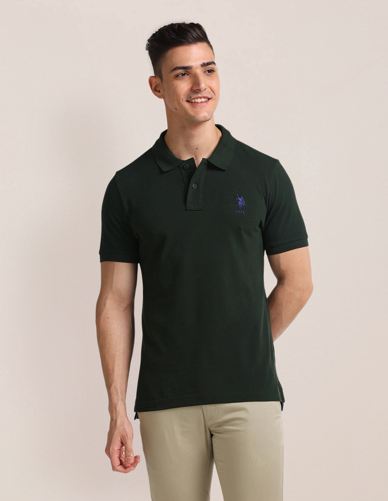 Solid Slim Fit Polo Shirt Olive - U.S. Polo Assn. India | Large