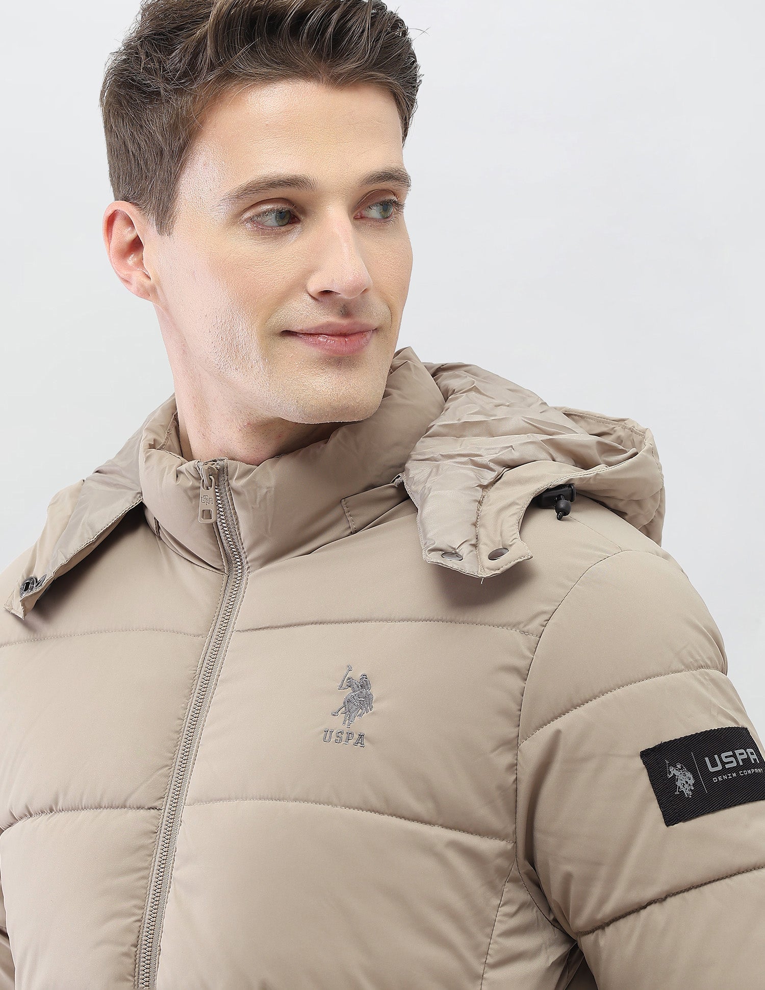 Detachable Hood Puffer Jacket Beige - U.S. Polo Assn. India | Large