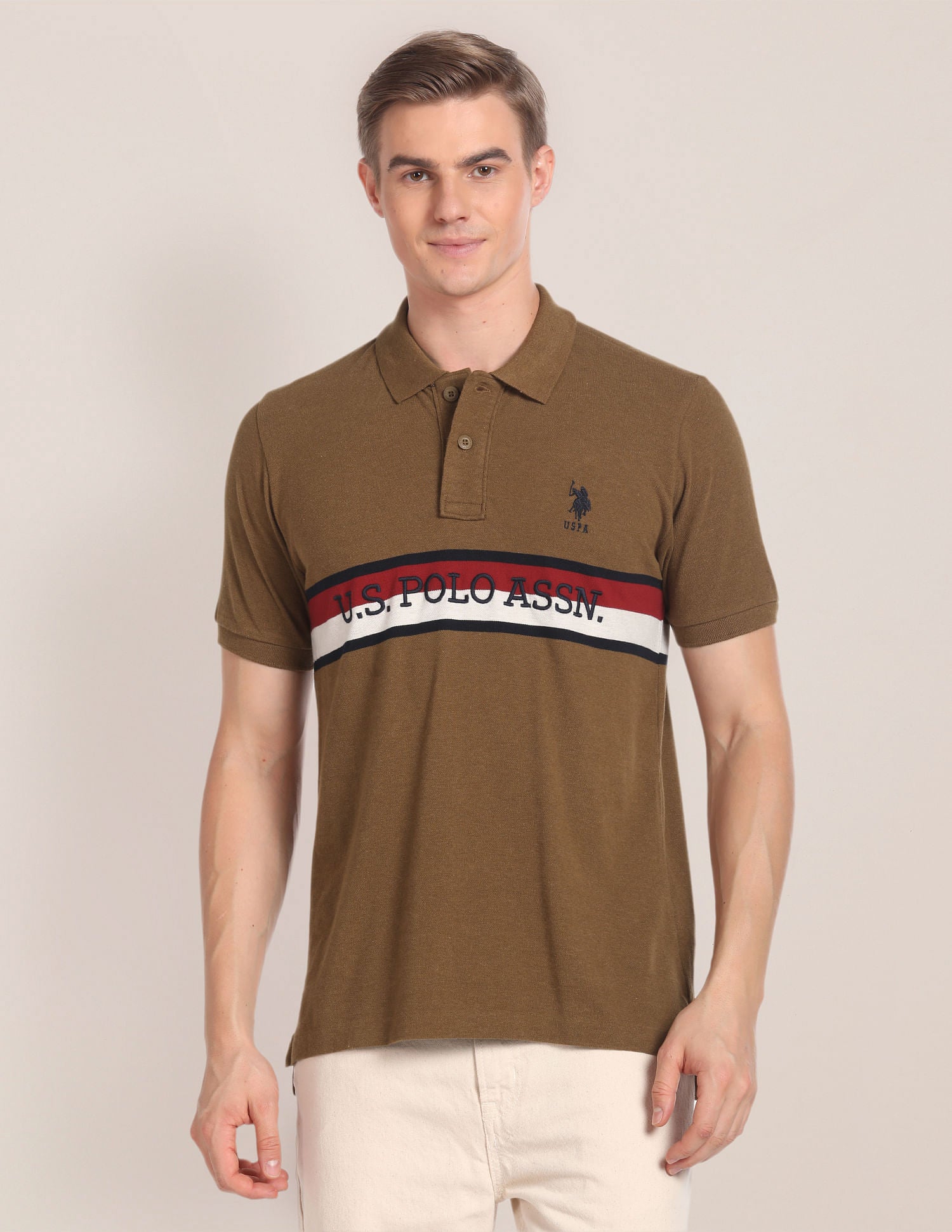 Brand Embroidered Cotton Polo Shirt Ochre - U.S. Polo Assn. India | Large