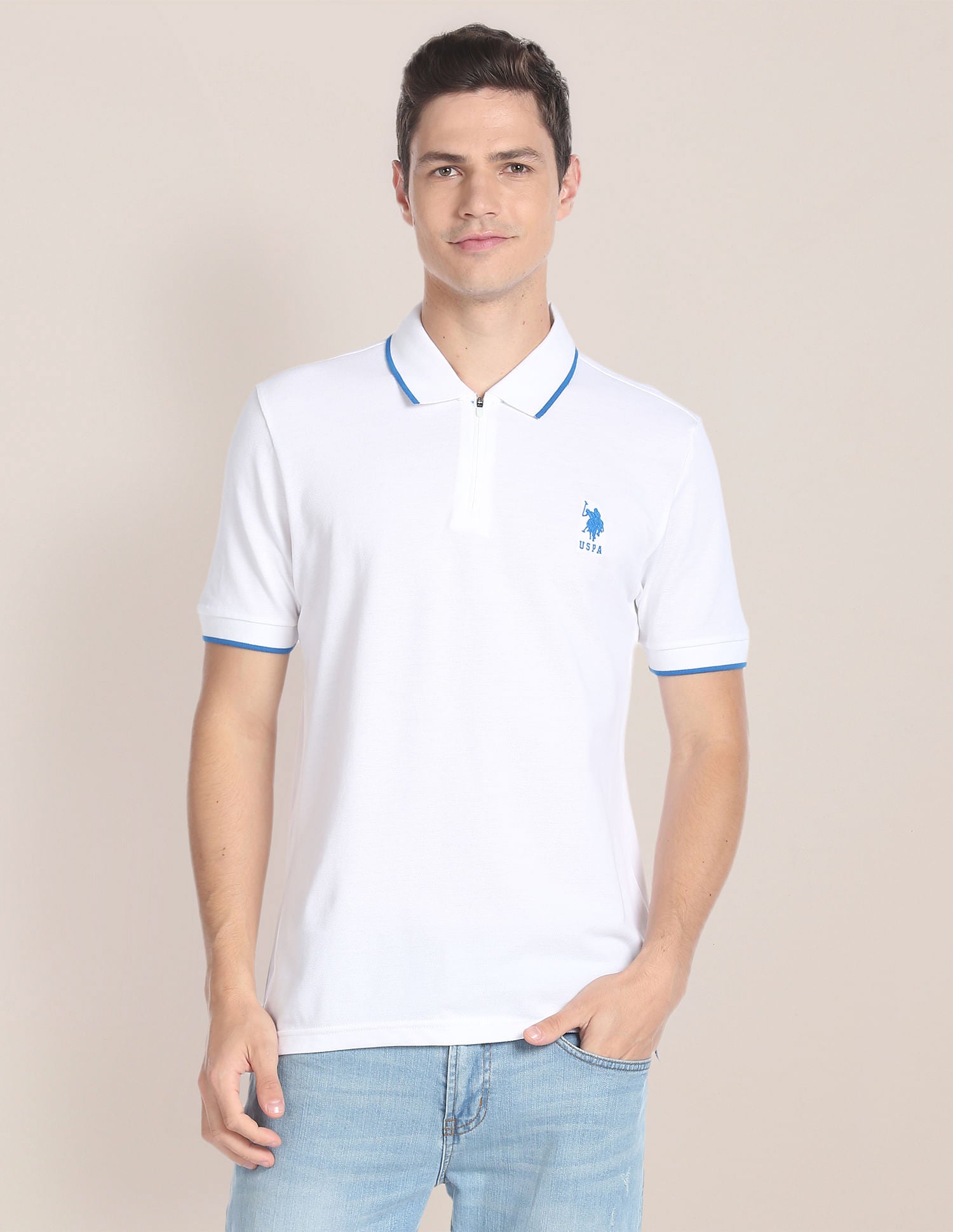 Solid Cotton Polo Shirt White - U.S. Polo Assn. India | Large