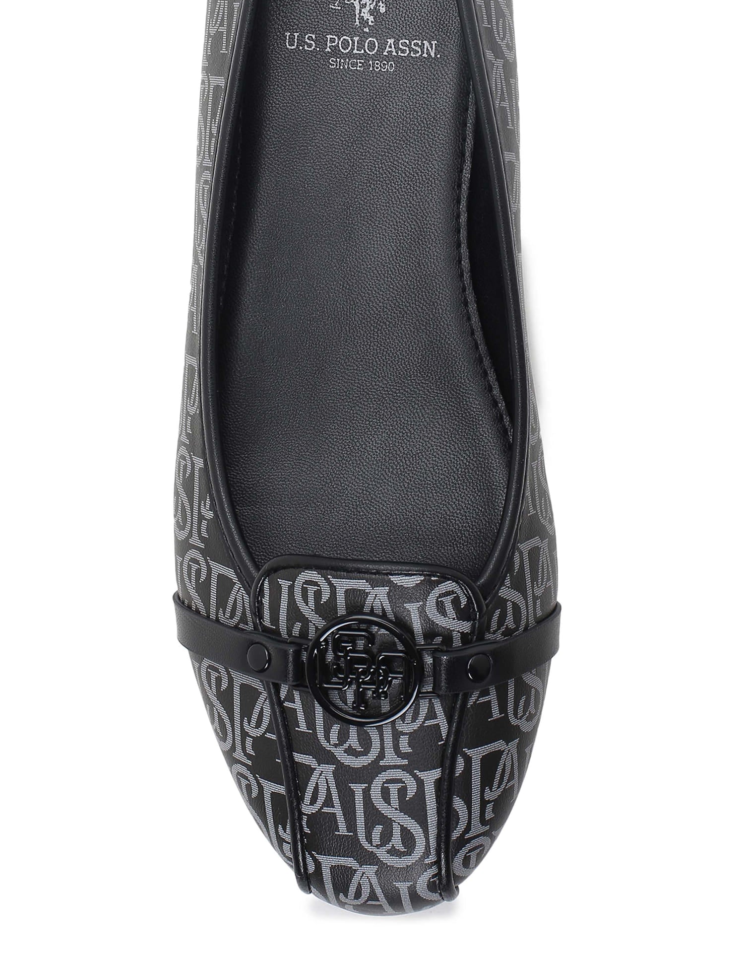 Women Brand Print Alina Ballerinas Black - U.S. Polo Assn. India | Large
