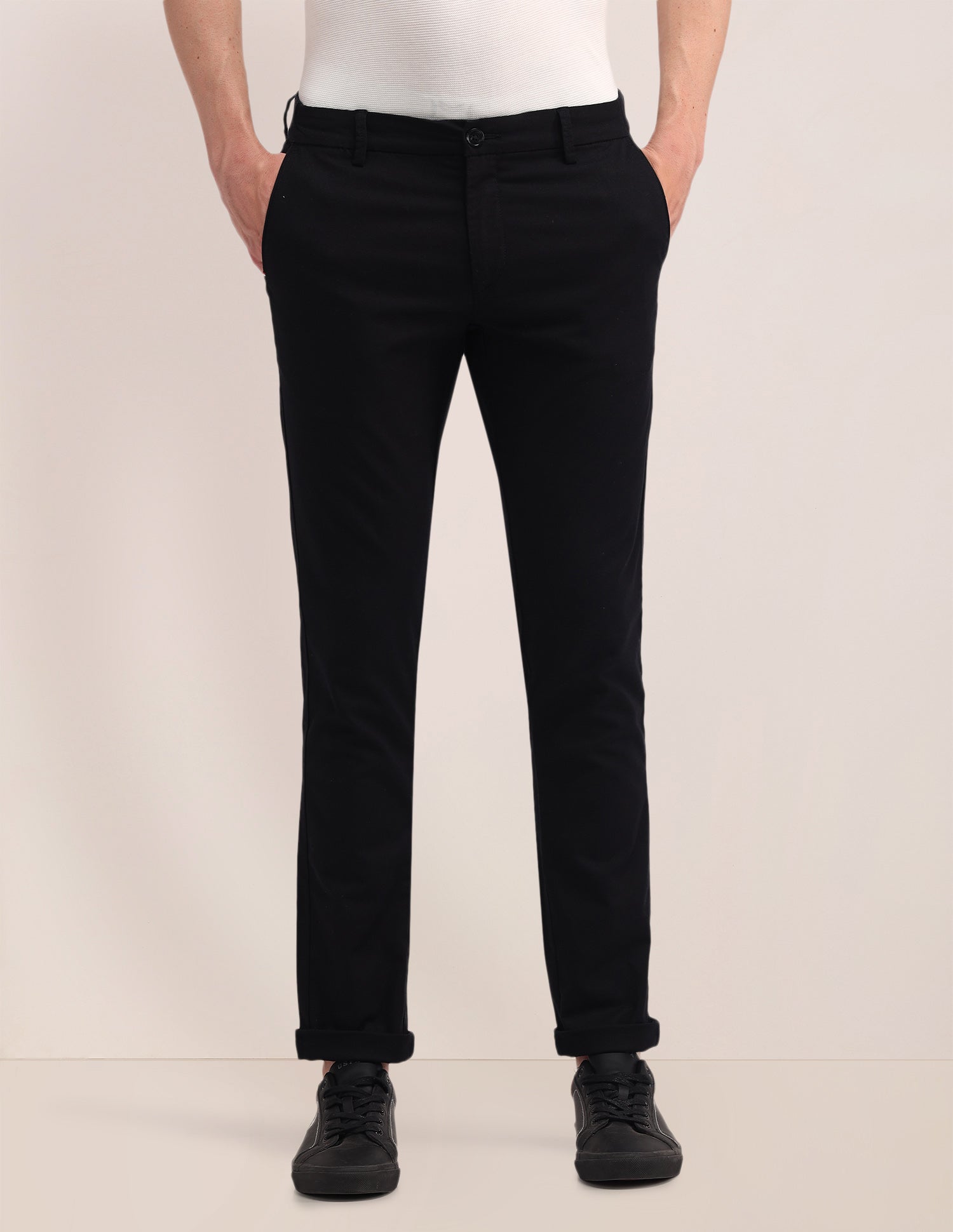 Austin Slim Fit Flat Front Trousers Black - U.S. Polo Assn. India | Large