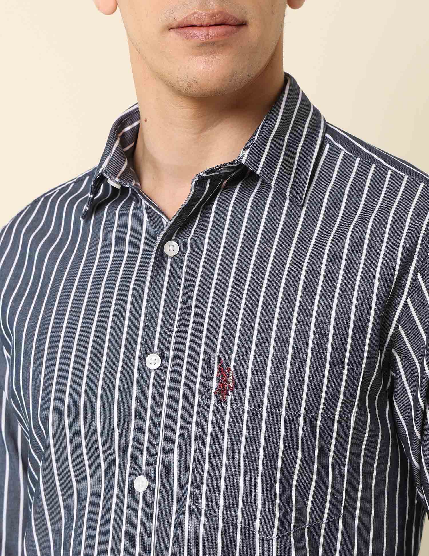 Vertical Striped Tailored Fit Shirt Navy - U.S. Polo Assn. India | Large
