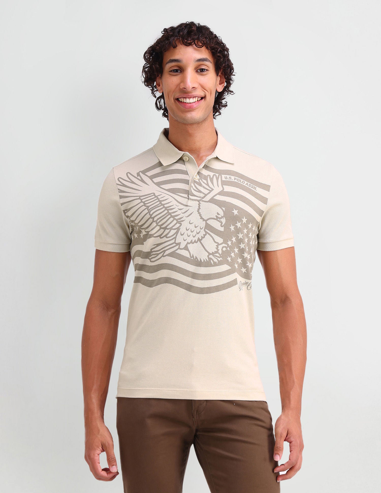 Muscle Fit Brand Printed Polo Shirt Fog - U.S. Polo Assn. India | Large