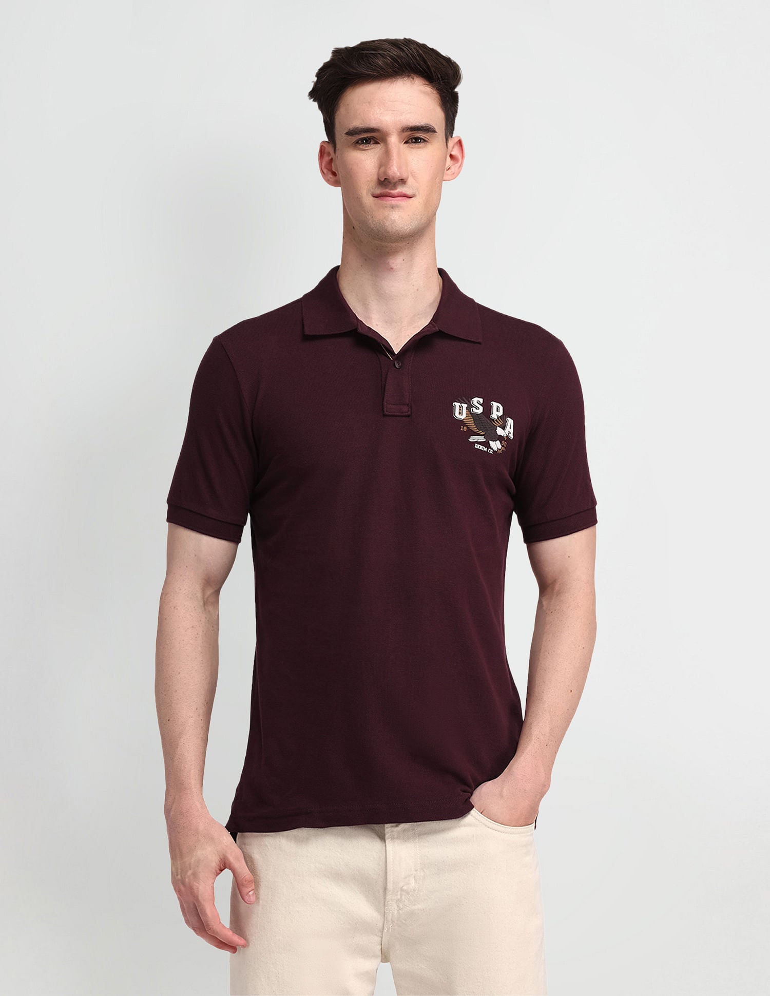 Cotton Brand Graphic Print Polo Shirt Maroon - U.S. Polo Assn. India | Large
