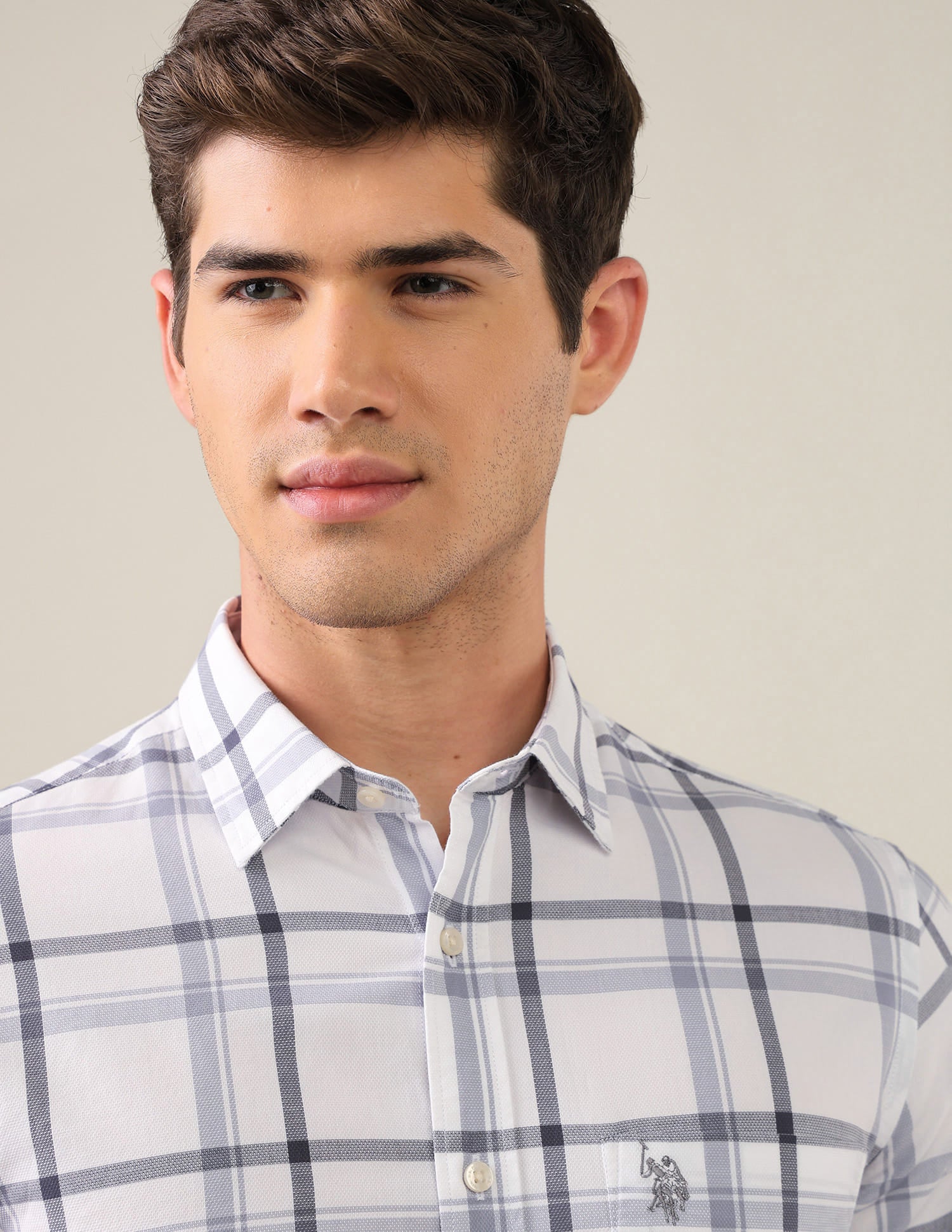 Grid Tattersall Checked Tailored Fit Shirt Grey - U.S. Polo Assn. India | Large