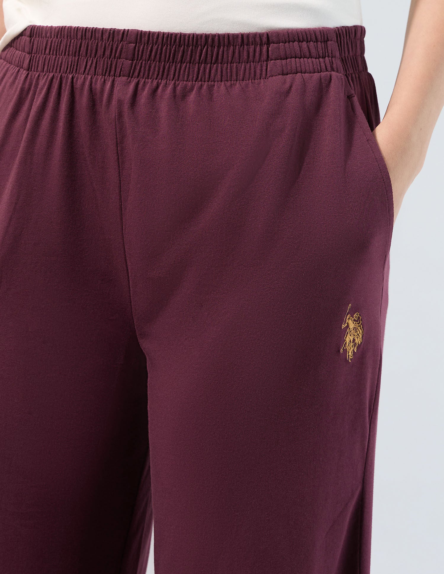 Wide Leg Fit Solid Trousers Red - U.S. POLO ASSN. | Large