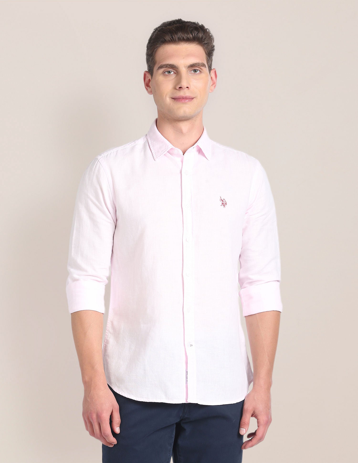 Linen Tailored Fit Shirt Pink - U.S. POLO ASSN. | Large
