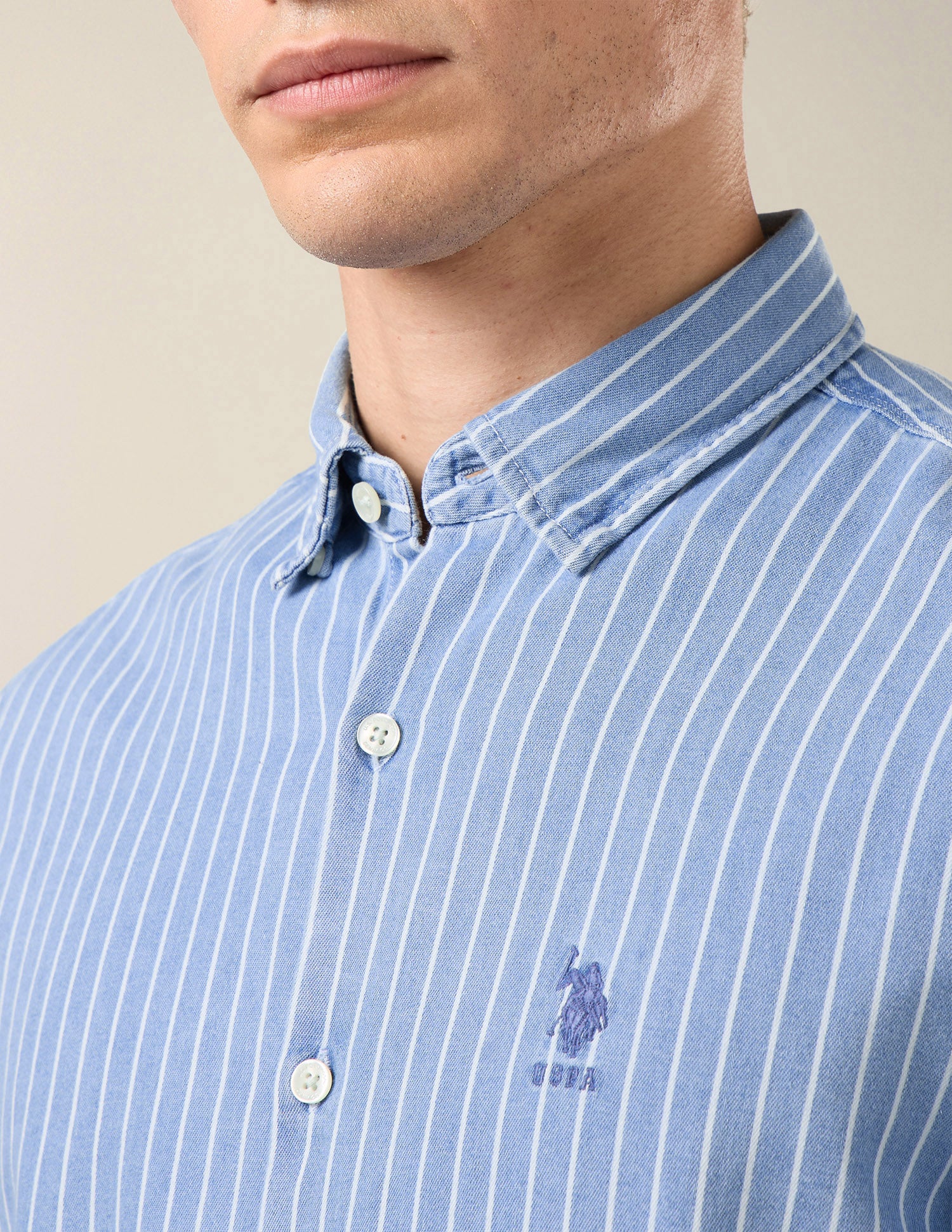Vertical Striped Twill Shirt Indigo - U.S. Polo Assn. India | Large