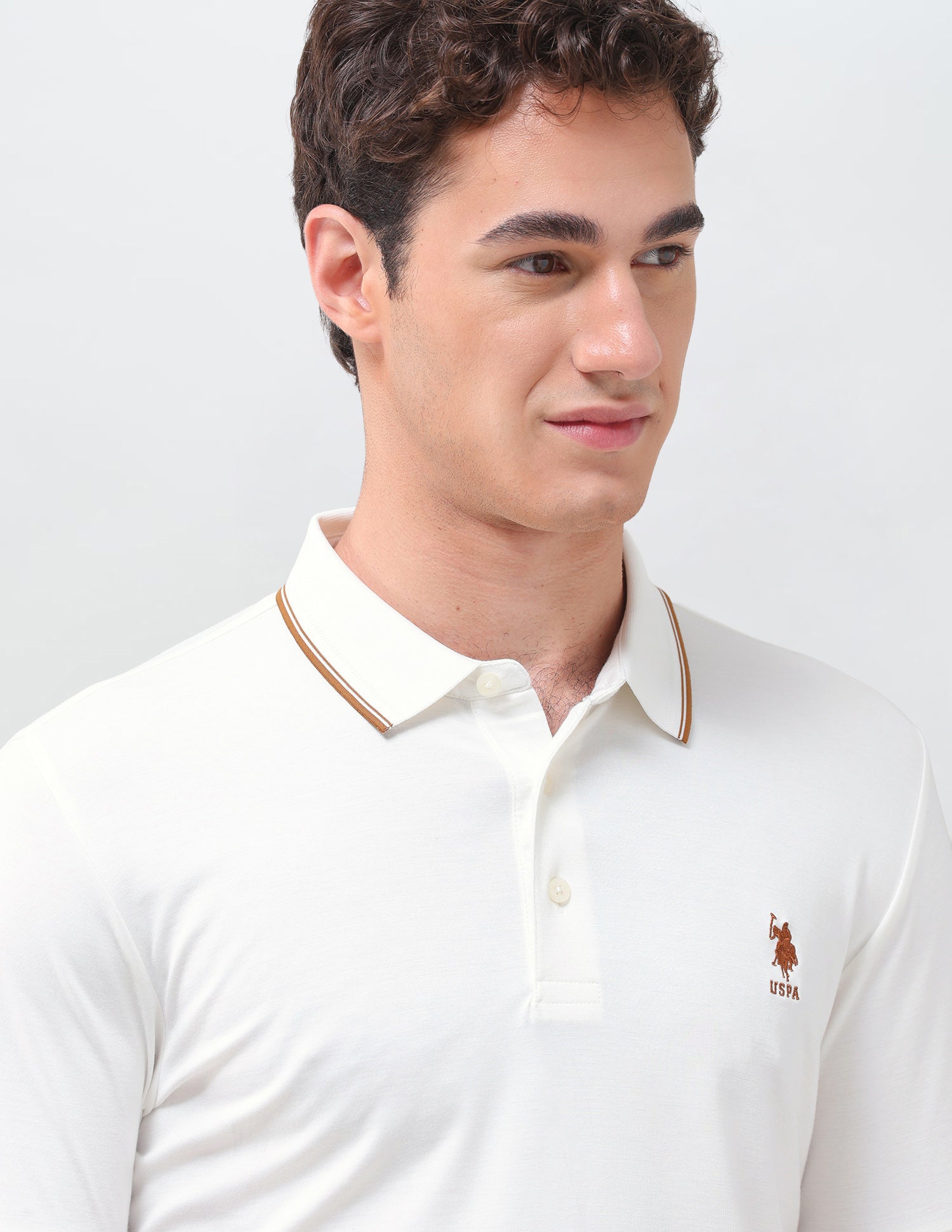 Solid Slim Fit Polo Shirt Off White - U.S. Polo Assn. India | Large