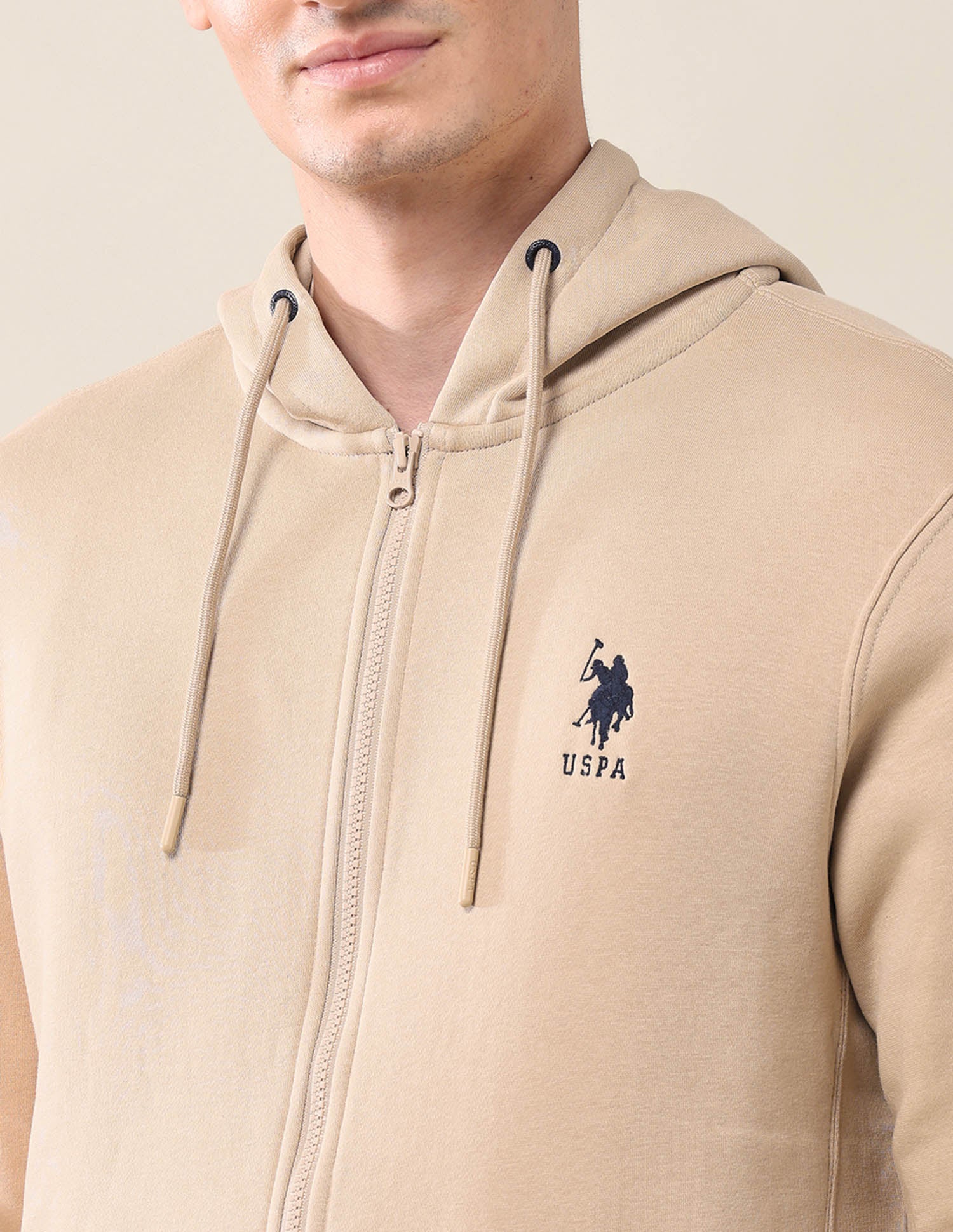 Solid Regular Fit Sweatshirt Beige - U.S. Polo Assn. India | Large