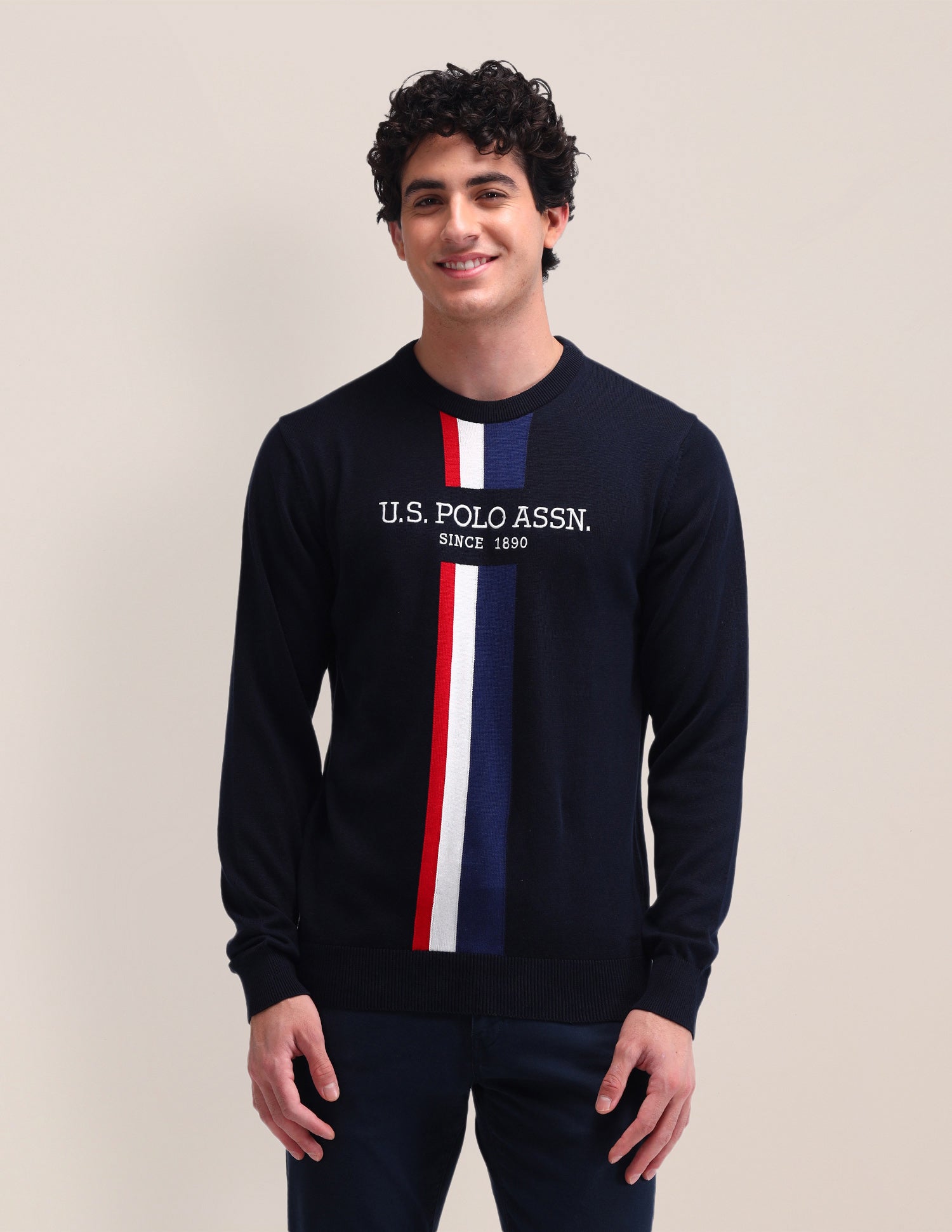 Brand Printed Regular Fit Sweater Navy - U.S. POLO ASSN. | Large