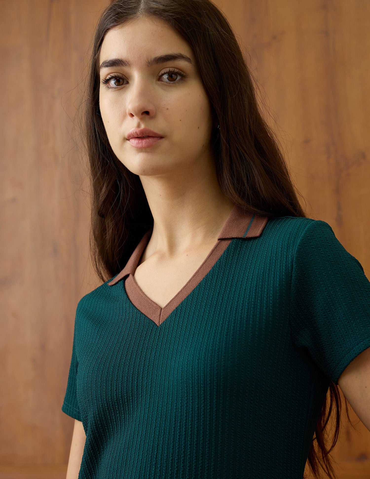 Textured V-Neck Polo Shirt Green - U.S. Polo Assn. India | Large