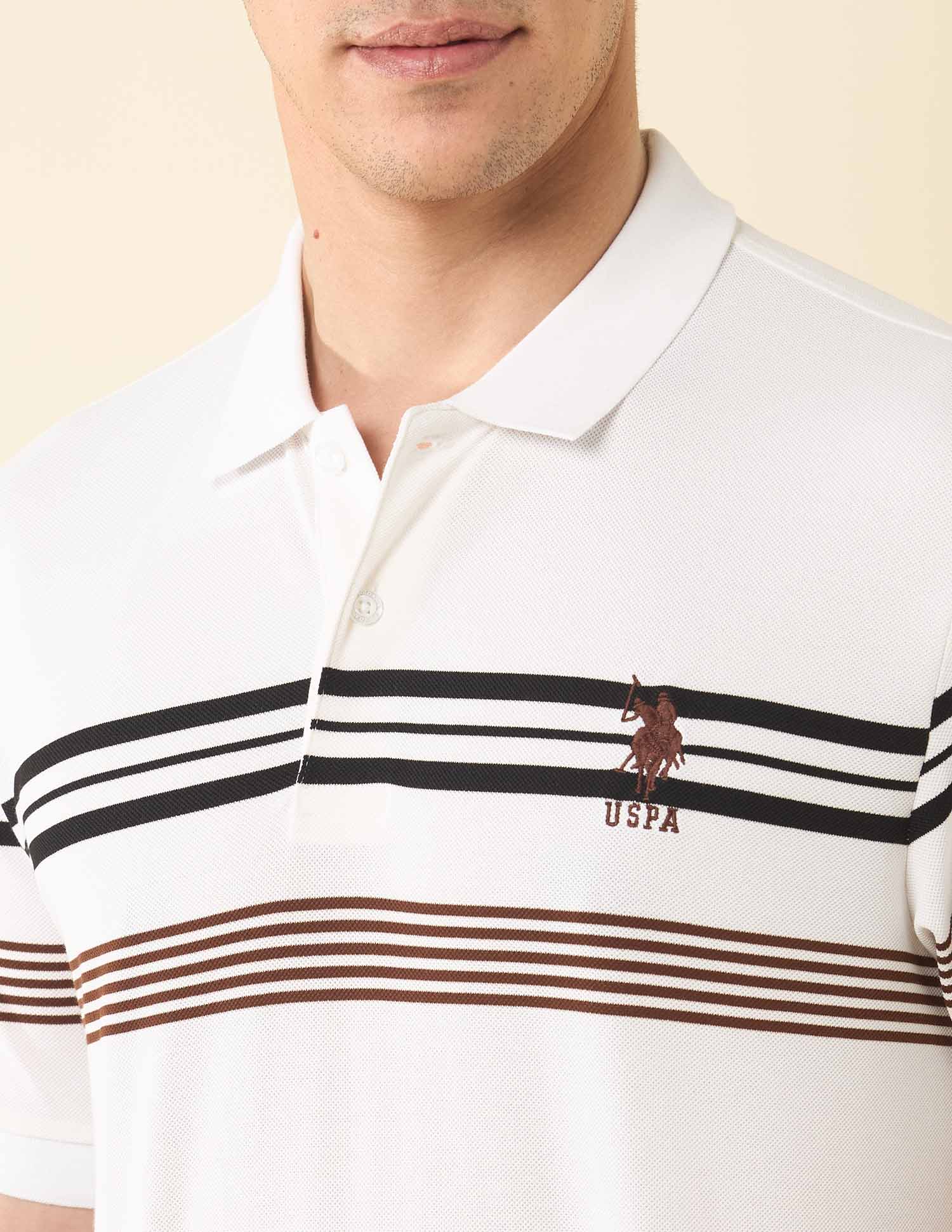 Horizontal Striped Modern Monochrome Polo Shirt White - U.S. Polo Assn. India | Large