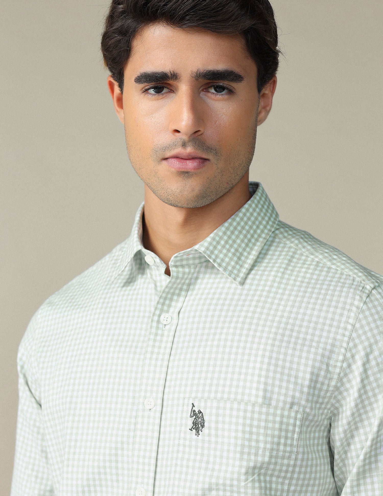 Pure Cotton Gingham Checked Shirt Green - U.S. POLO ASSN. | Large