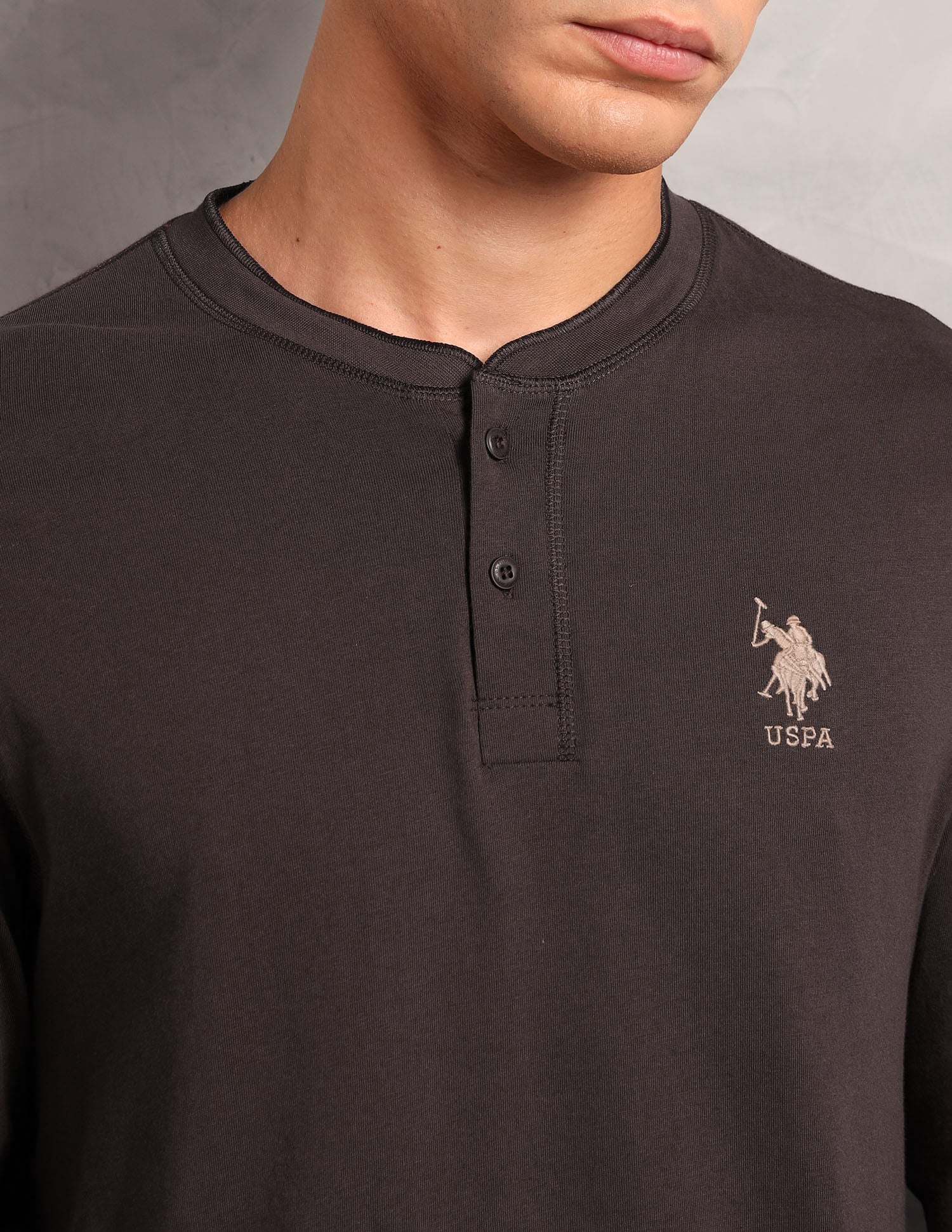 Pure Cotton I694 Lounge Henley T-Shirt - Pack Of 1 Choco - U.S. POLO ASSN. | Large