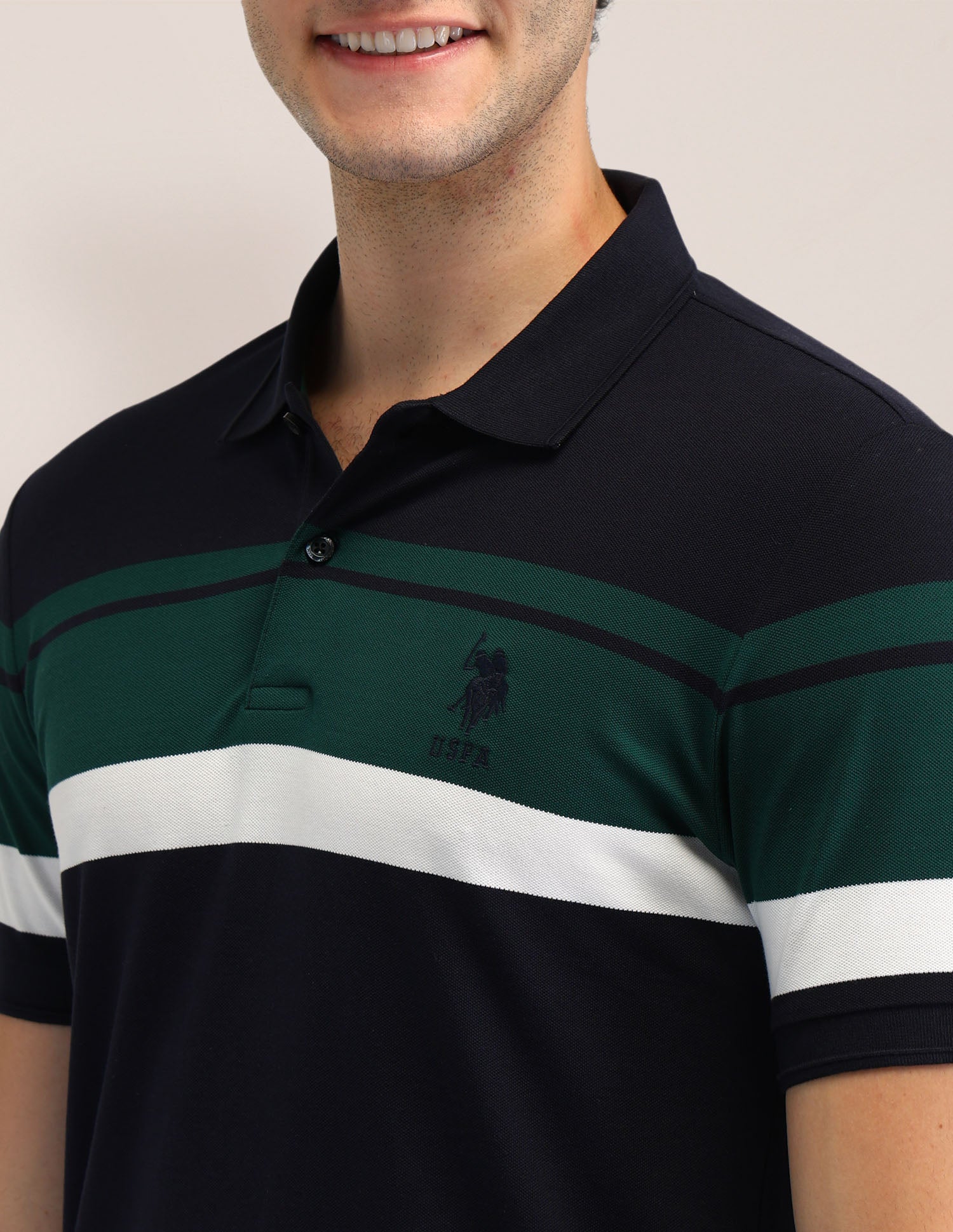 Horizontal Striped Slim Fit Polo Shirt Navy - U.S. Polo Assn. India | Large