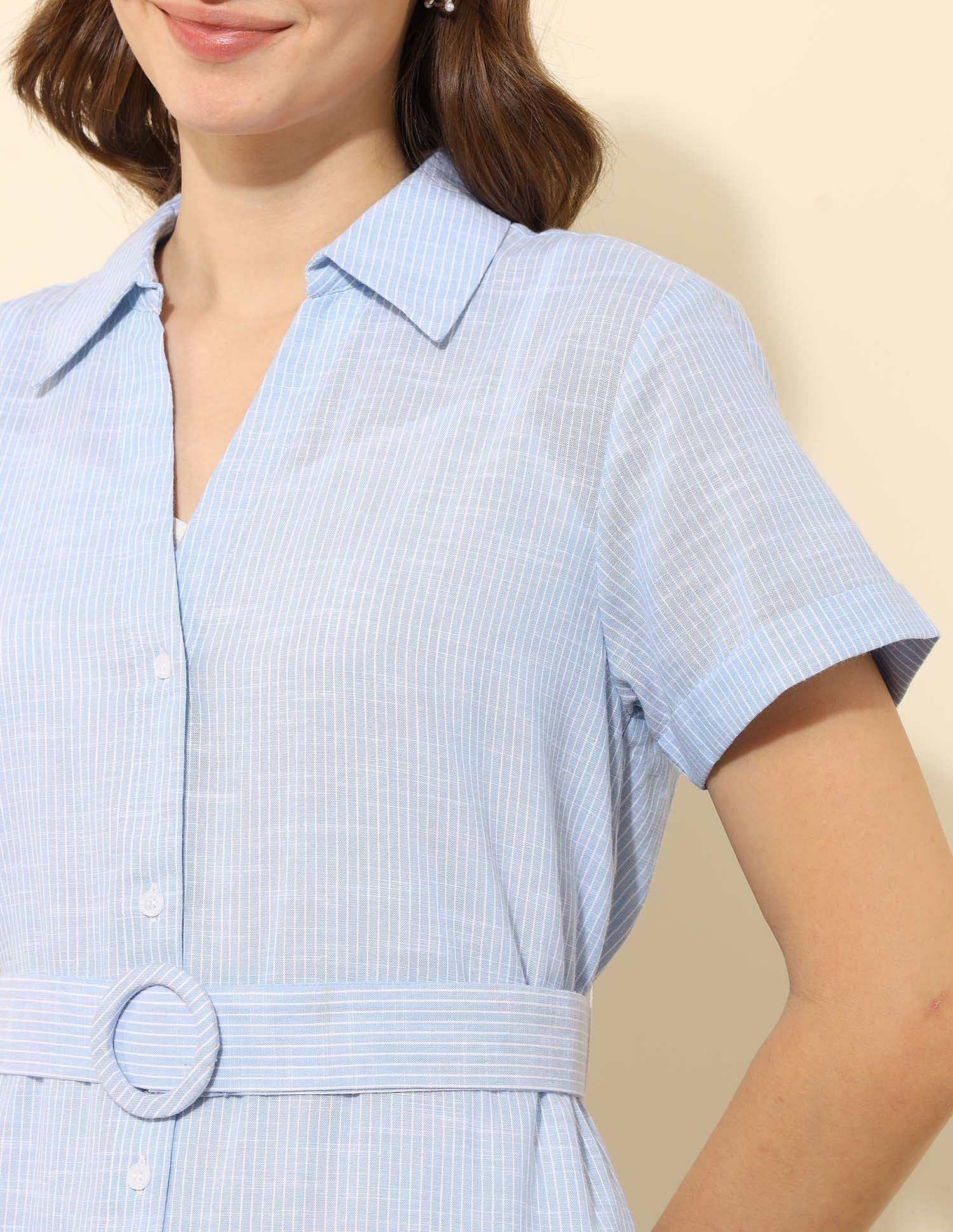 Schiffli Midi Shirt Dress Light Blue - U.S. Polo Assn. India | Large