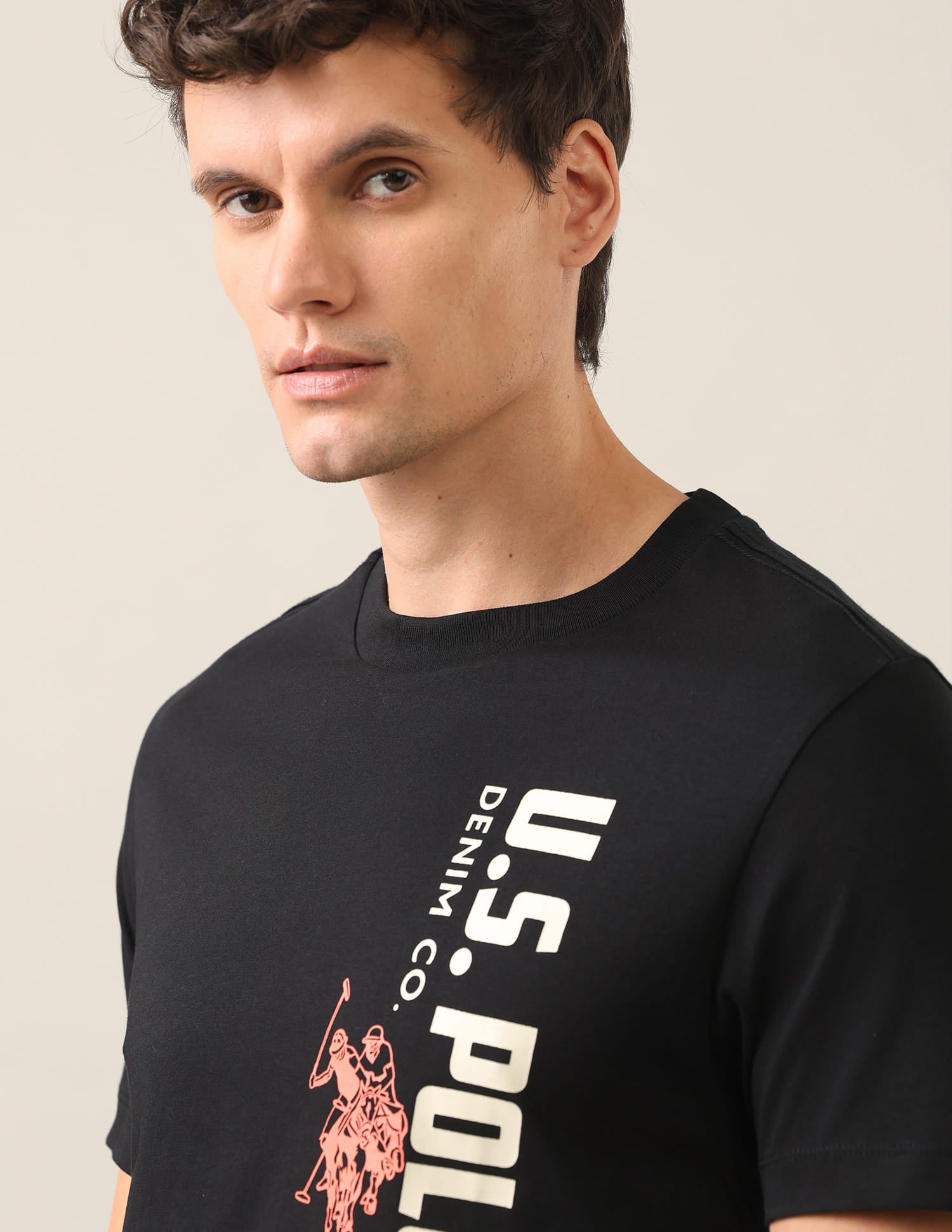 Typographic Brand Printed Regular Fit T-Shirt Black - U.S. Polo Assn. India | Large