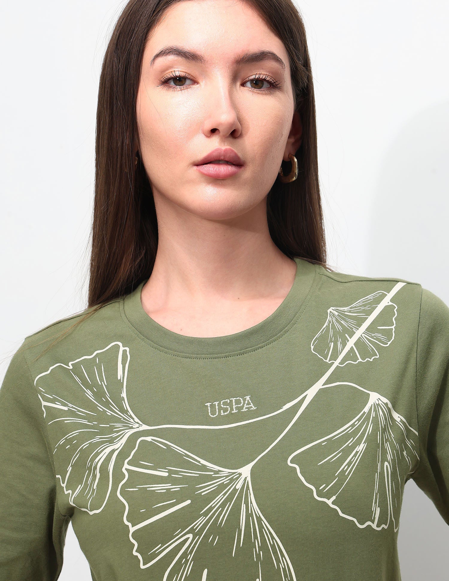 Boxy Fit Floral Printed T-Shirt Olive - U.S. Polo Assn. India | Large