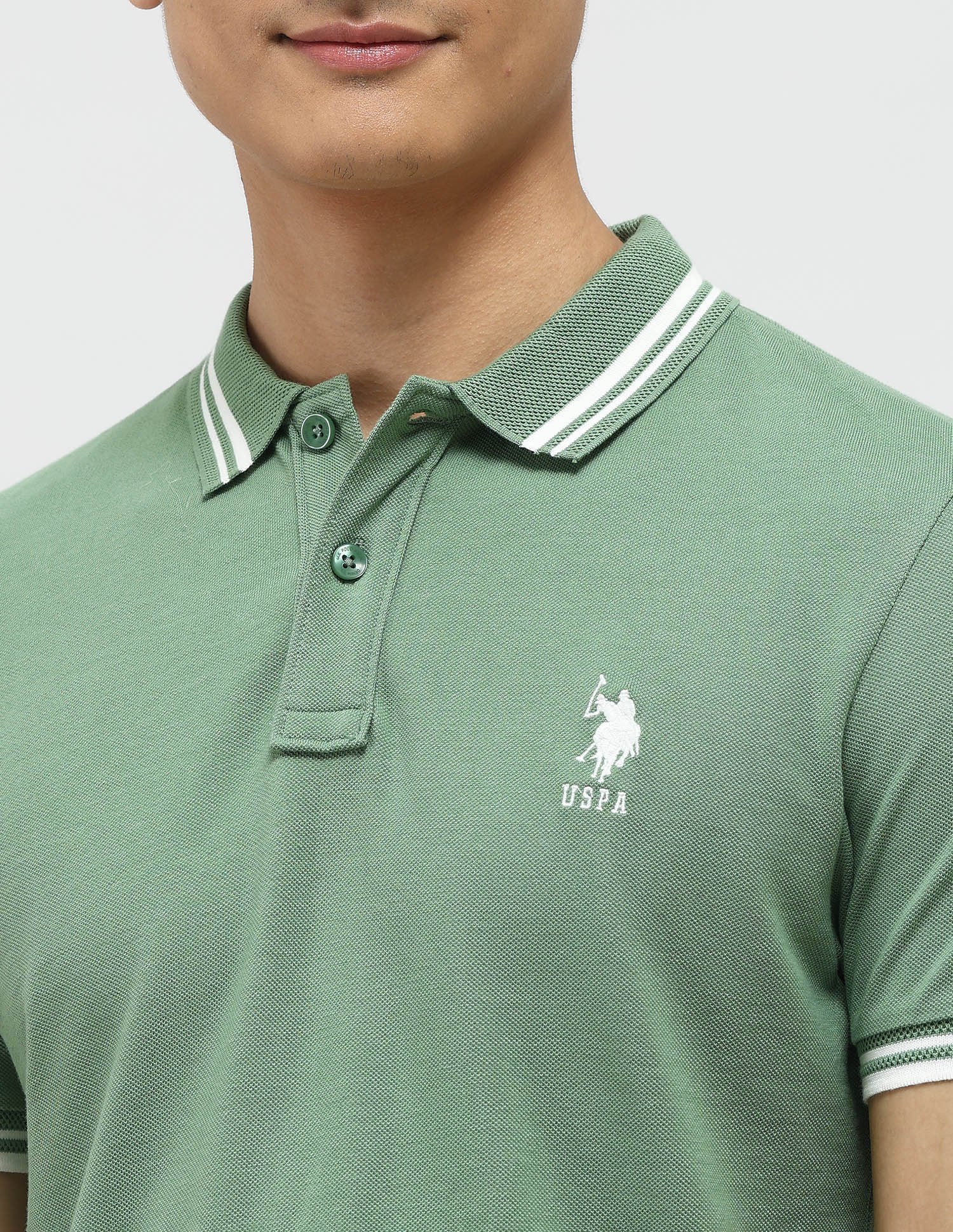 Pure Cotton Muscle Fit Polo Shirt Light Green - U.S. Polo Assn. India | Large