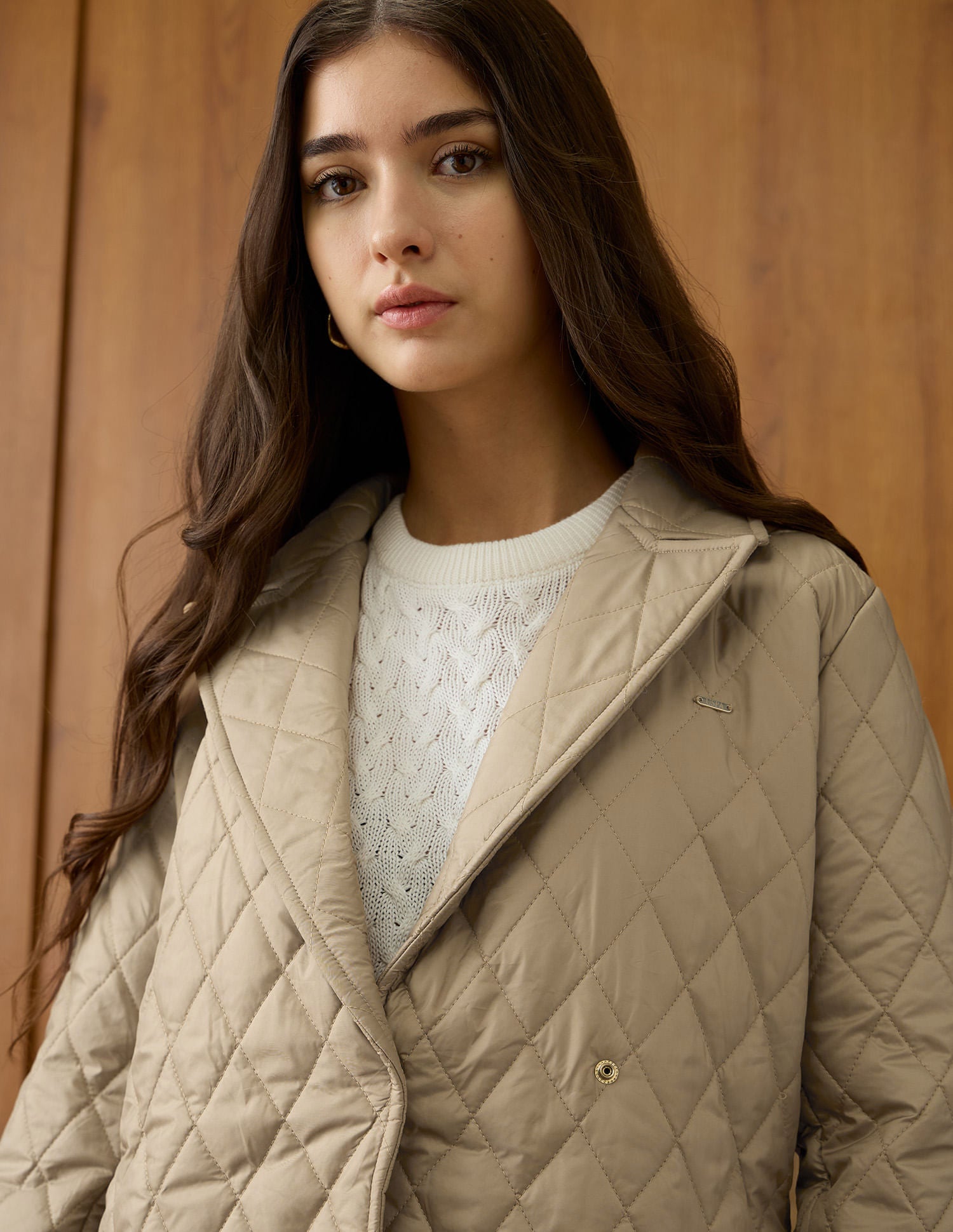 Solid Longline Qulited Jacket Beige - U.S. POLO ASSN. | Large