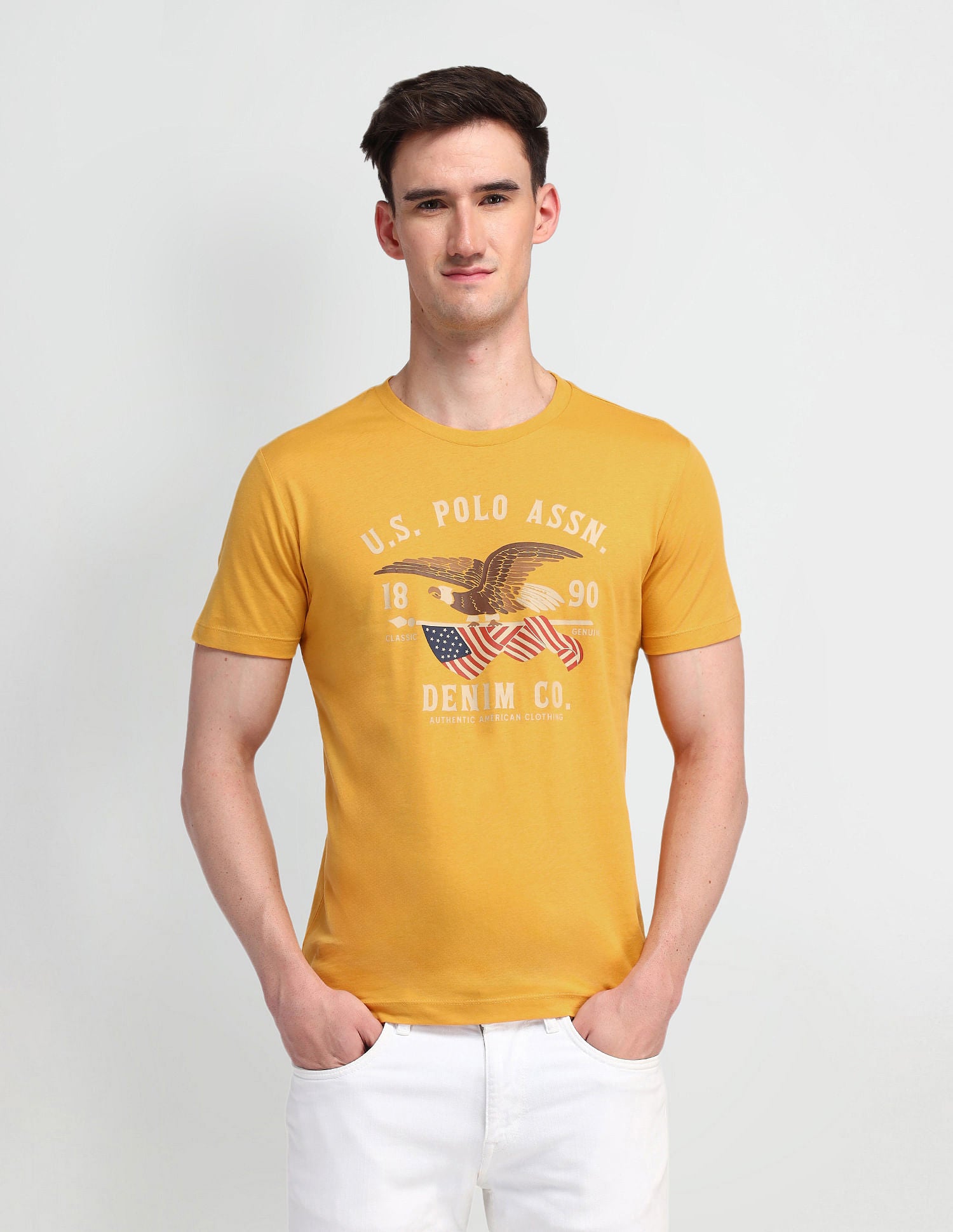Round Neck Graphic Print T-Shirt Appricot - U.S. Polo Assn. India | Large