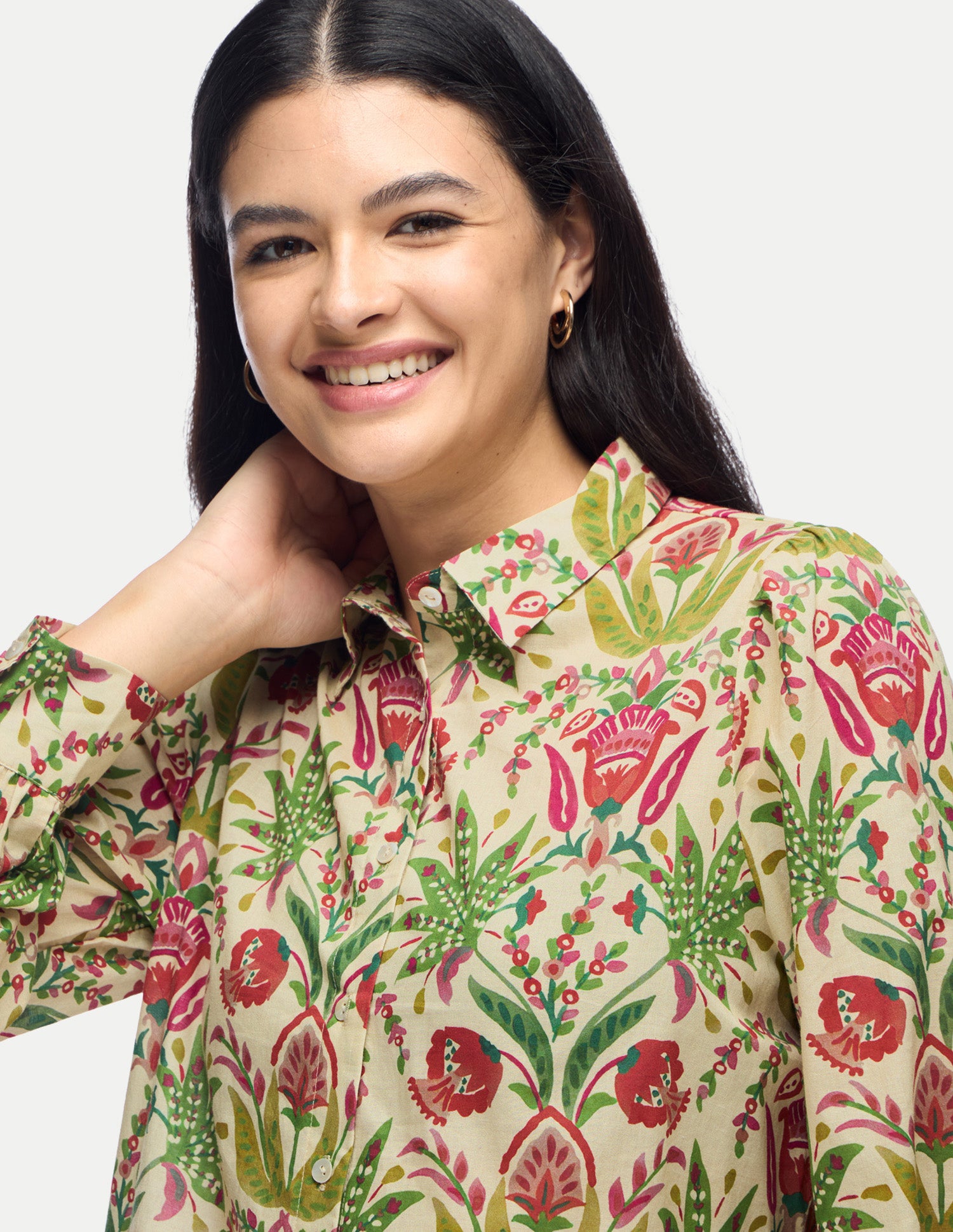 Floral Printed Regular Fit Shirt Ecru - U.S. Polo Assn. India | Large