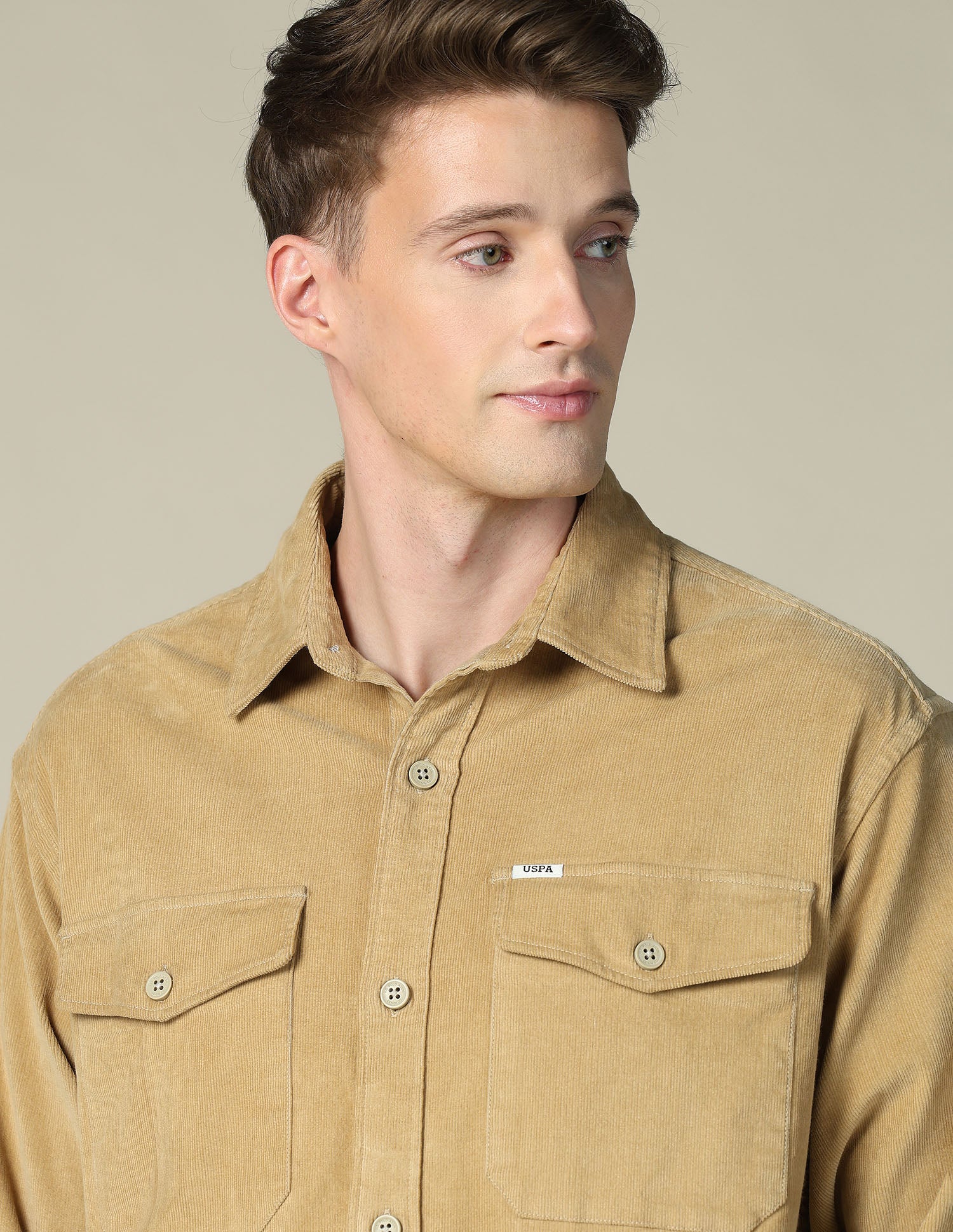 Corduroy Regular Fit Shacket Khaki - U.S. POLO ASSN. | Large