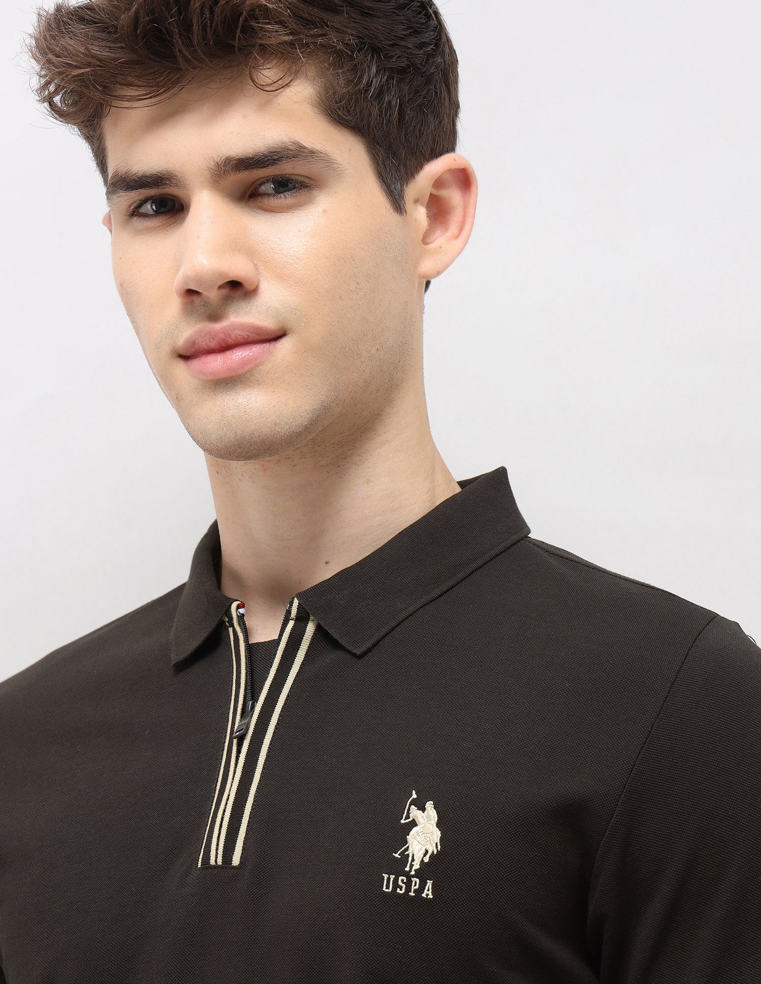 Solid Slim Fit Polo Shirt Dark Brown - U.S. Polo Assn. India | Large