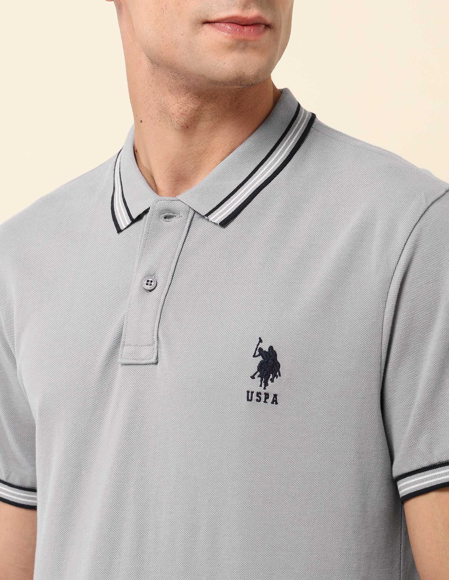 Slim Fit Solid Polo Shirt Light Grey - U.S. Polo Assn. India | Large
