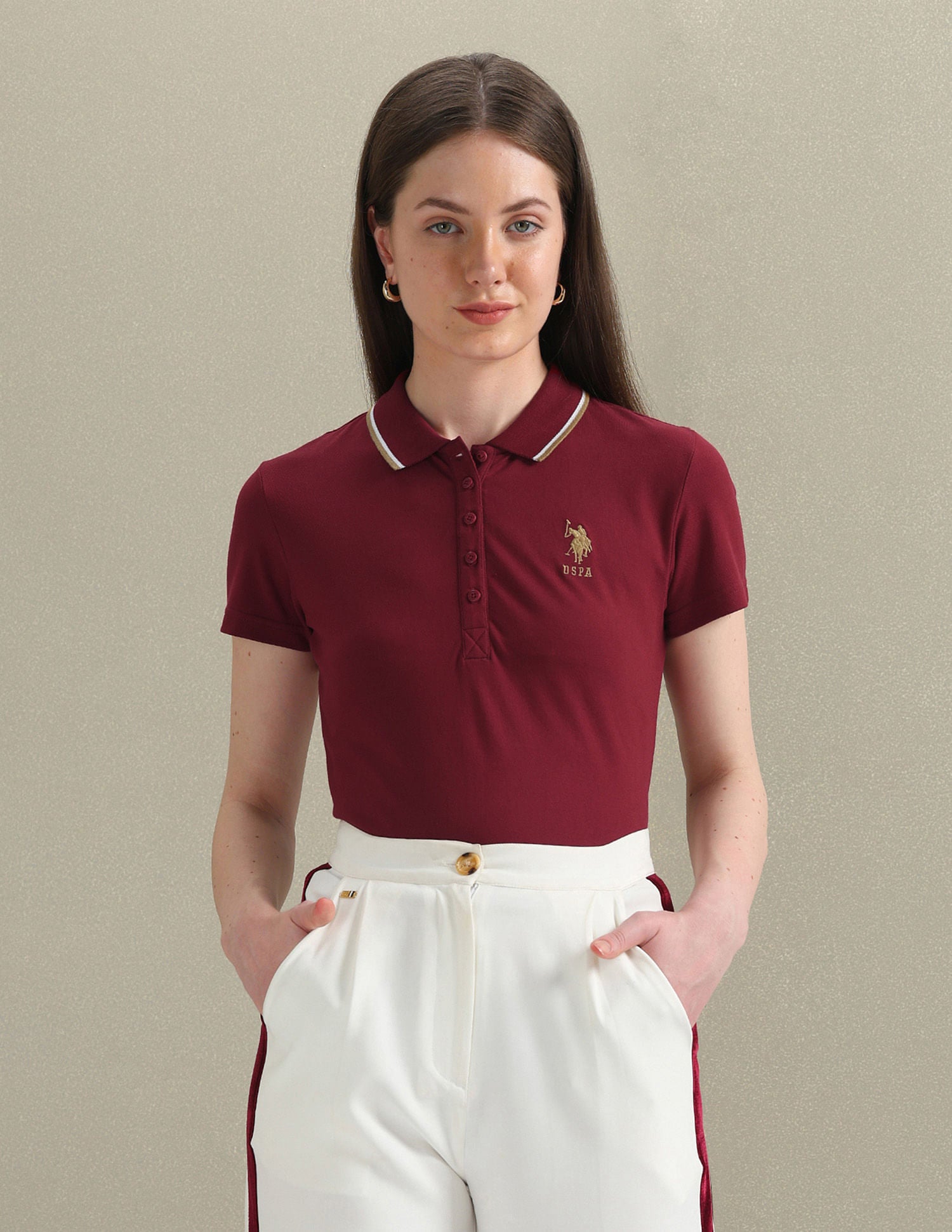 Tipped Collar Pique Polo Shirt Maroon - U.S. POLO ASSN. | Large