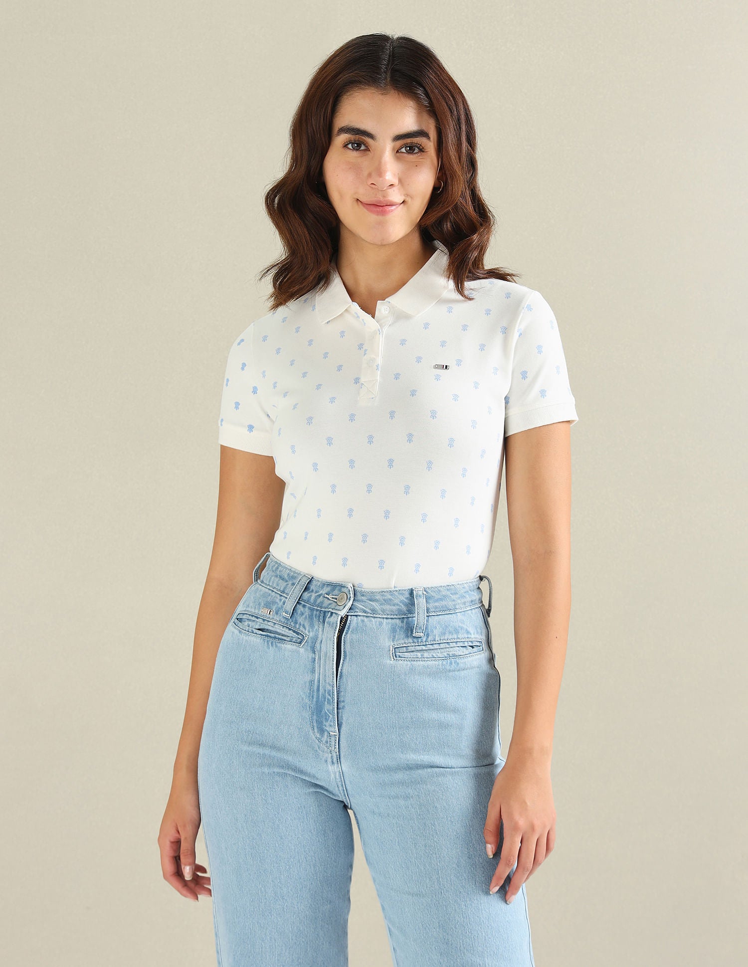 Motif Print Cotton Stretch Polo Shirt Off-White - U.S. POLO ASSN. | Large