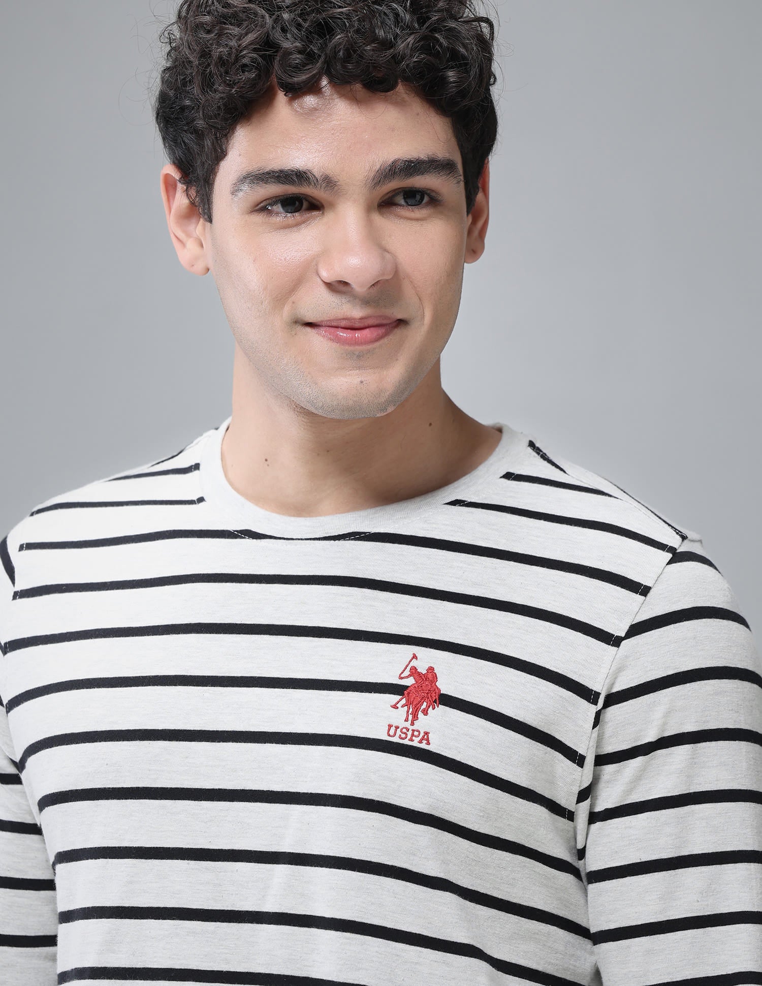 Comfort Fit Stripe Cotton I689 Lounge T-Shirt - Pack Of 1 Light Grey - U.S. Polo Assn. India | Large
