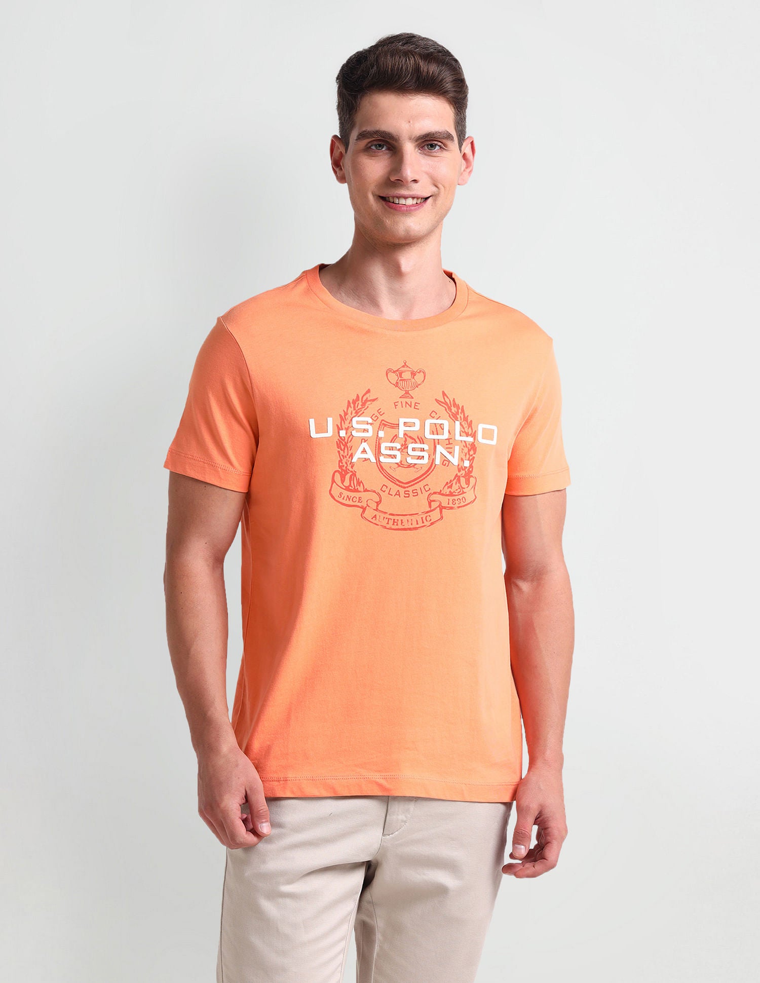 Muscle Fit Brand Print T-Shirt Peach - U.S. POLO ASSN. | Large