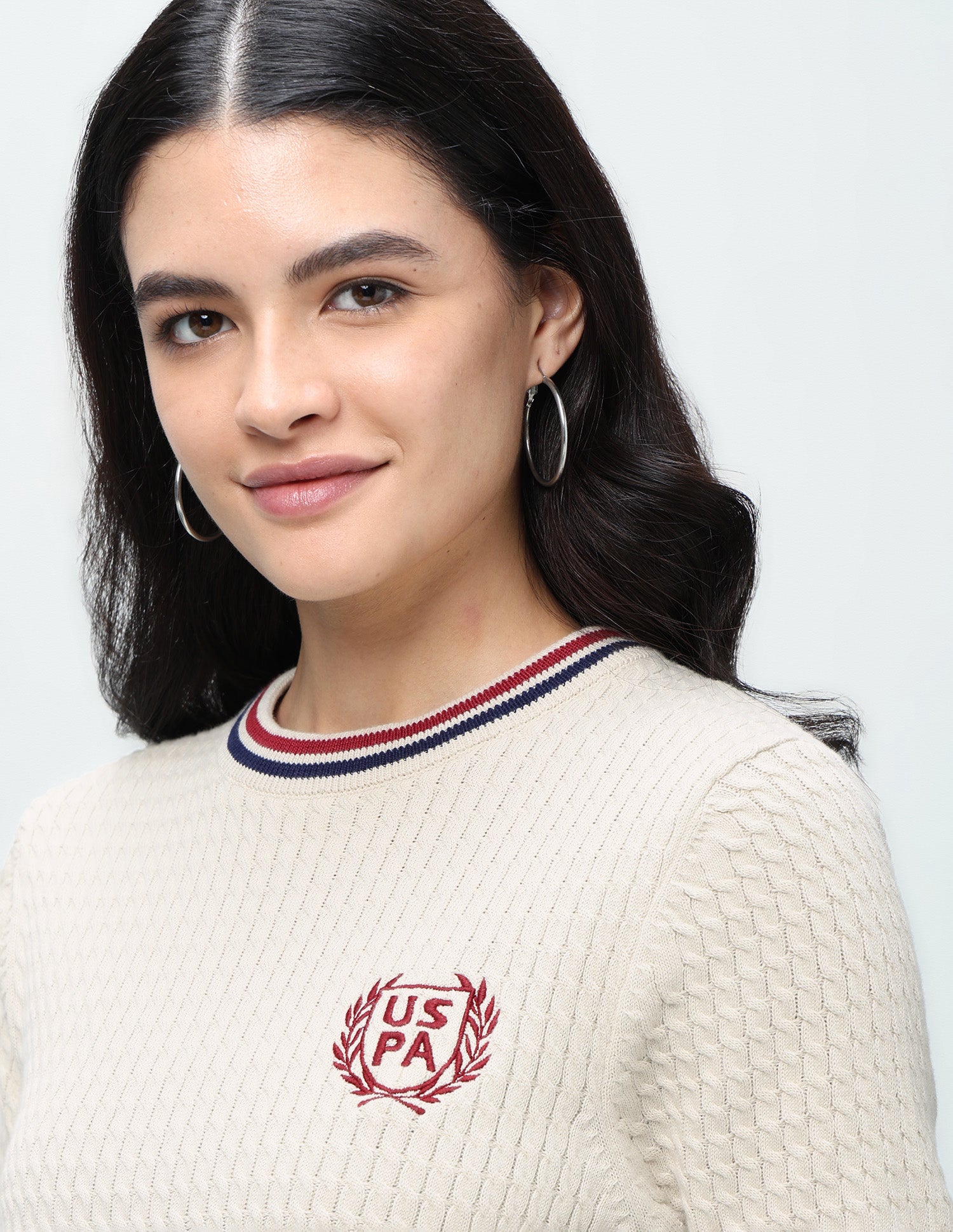 Cable Knit Boxy Fit Top Beige - U.S. Polo Assn. India | Large