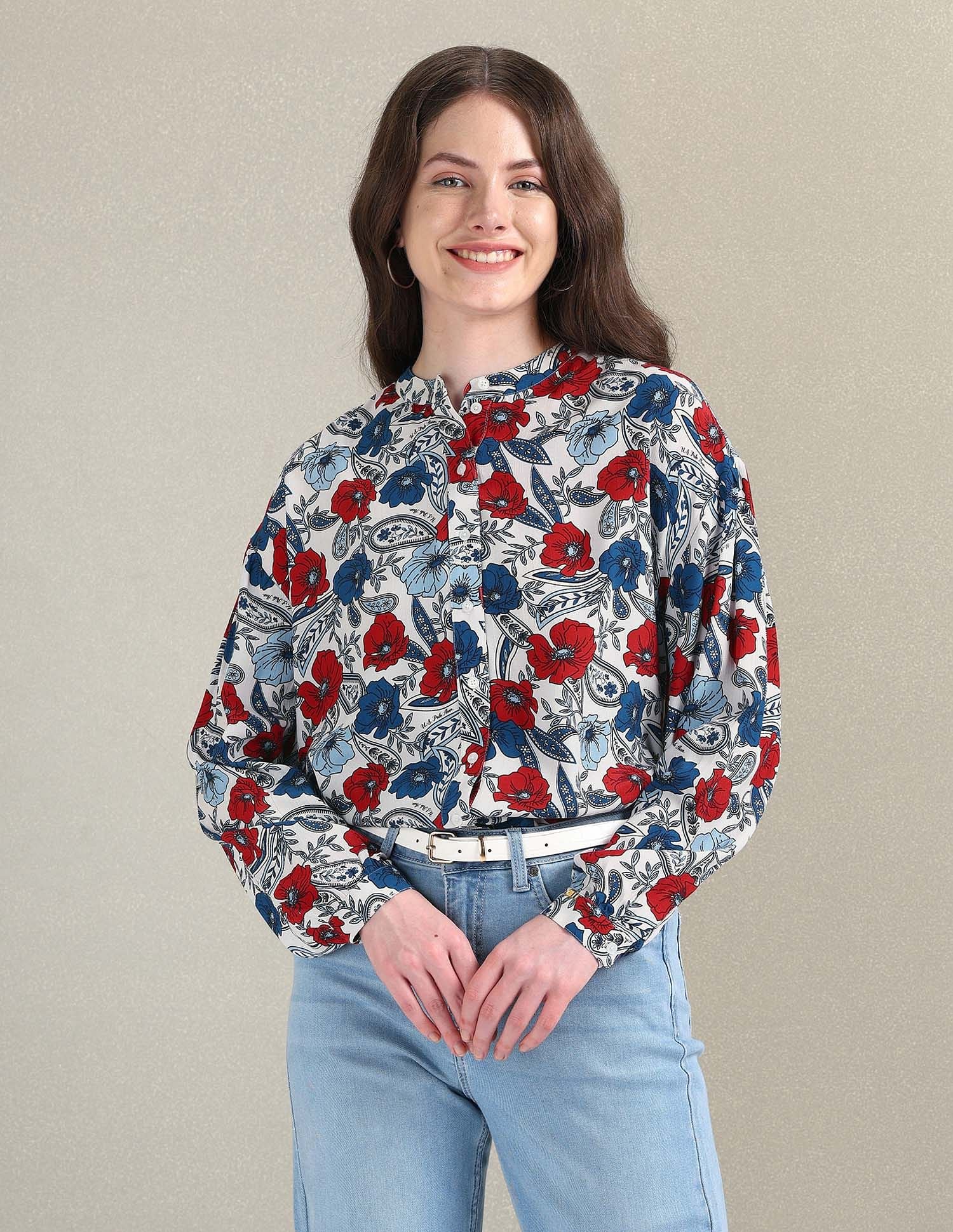 Viscose Floral Top Blue, Red and White - U.S. POLO ASSN. | Large