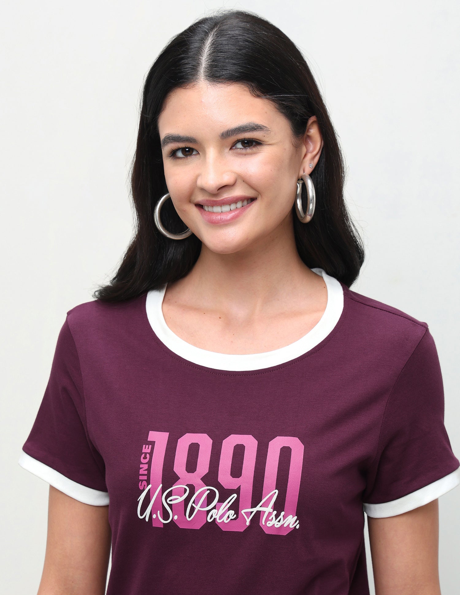 Typographic Brand Printed Ringer T-Shirt Wine - U.S. Polo Assn. India | Large