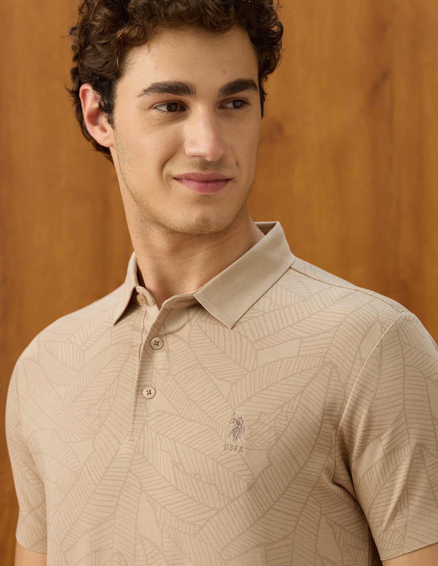Elvenado Tropical Printed Polo Shirt Beige - U.S. Polo Assn. India | Large