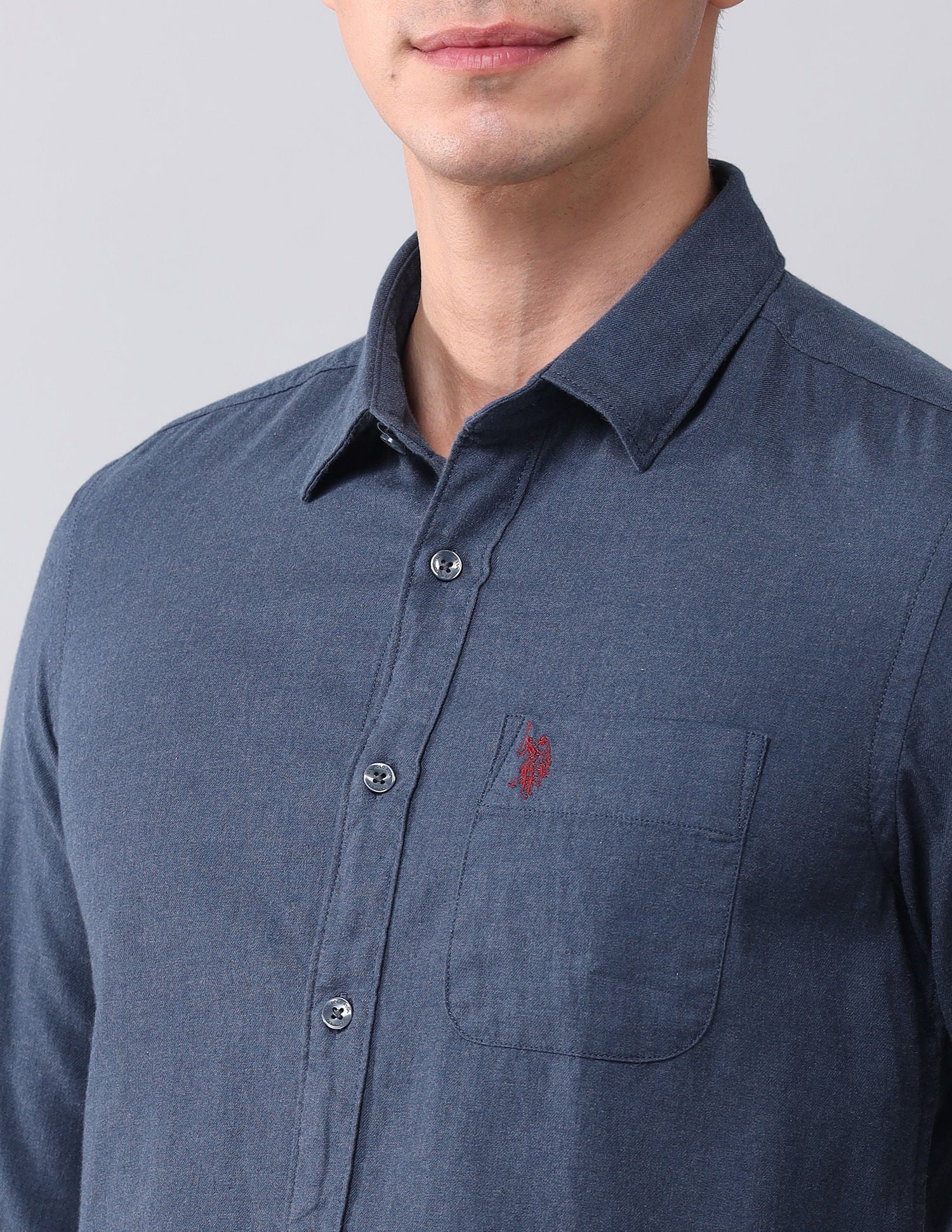 Regular Fit Chambray Solid Shirt Blue - U.S. Polo Assn. India | Large