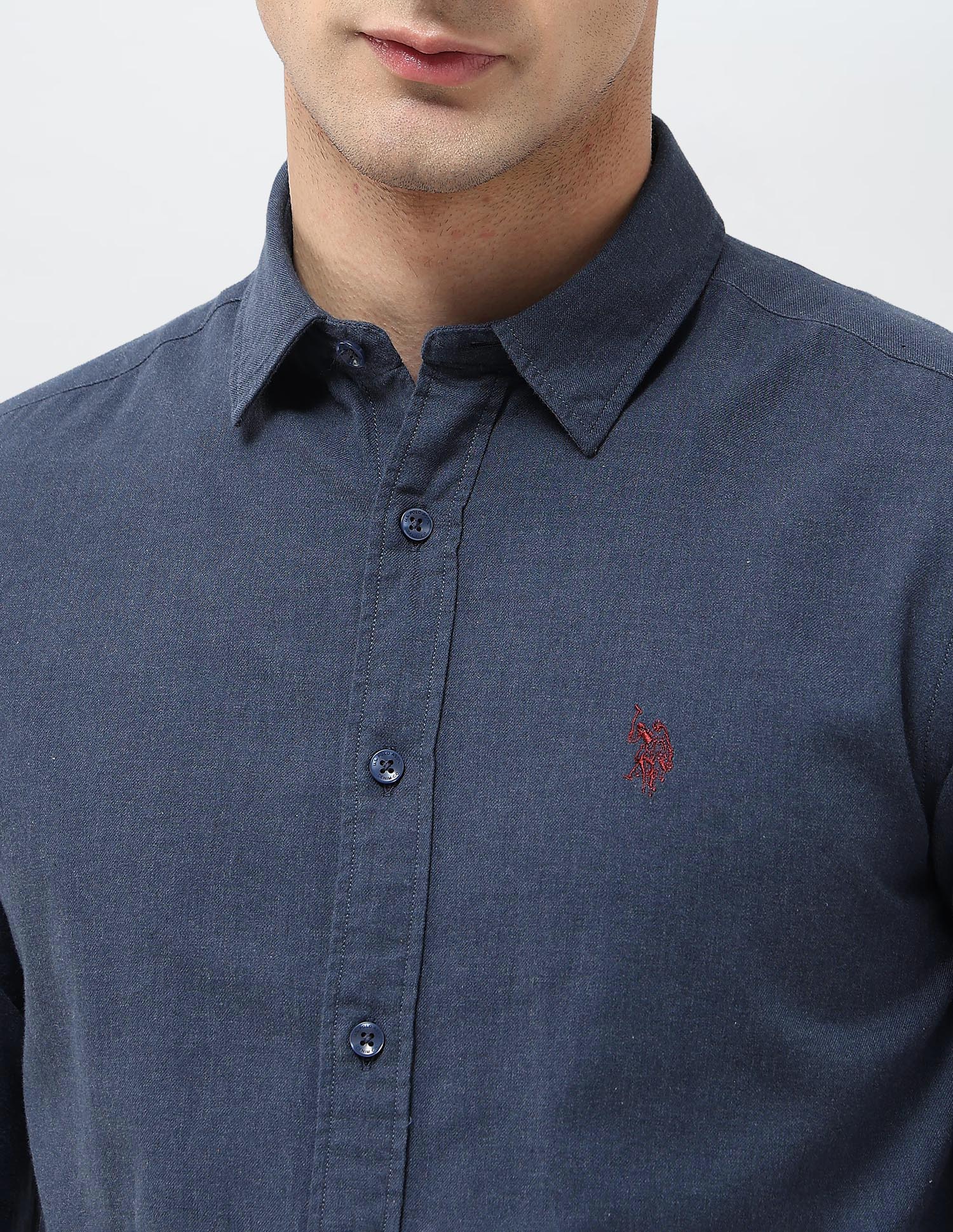 Solid Regular Fit Shirt Dark Blue - U.S. POLO ASSN. | Large