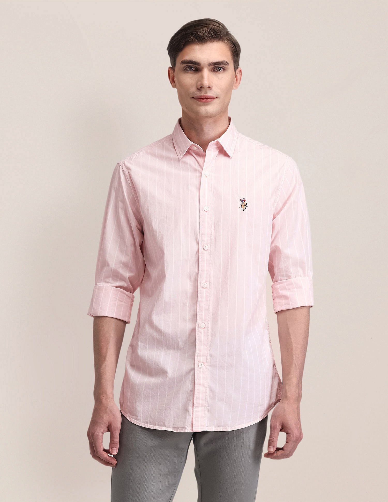 Vertical Striped Pure Cotton Shirt Pink - U.S. POLO ASSN. | Large