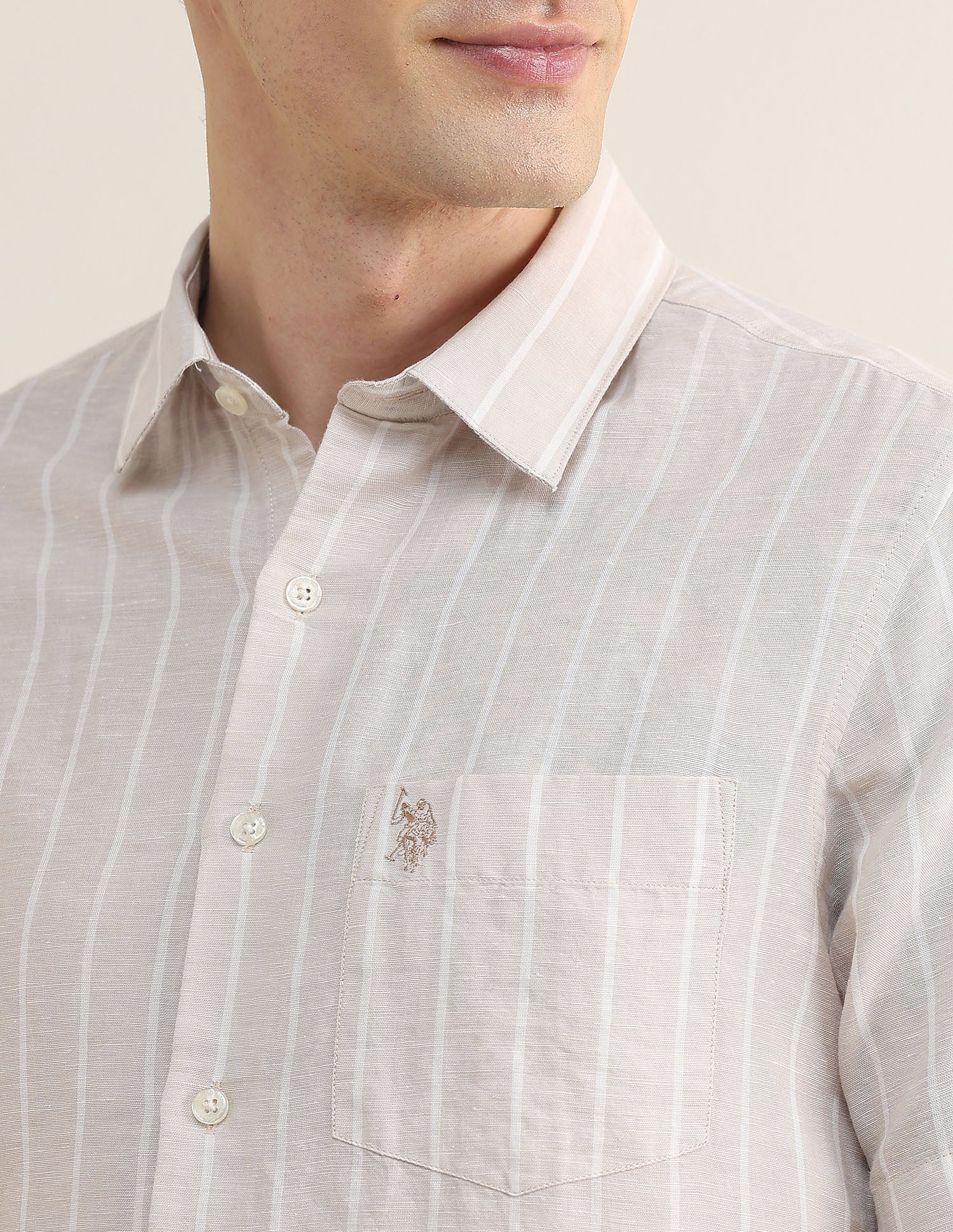 Vertical Striped Regular Fit Shirt Ivory - U.S. Polo Assn. India | Large