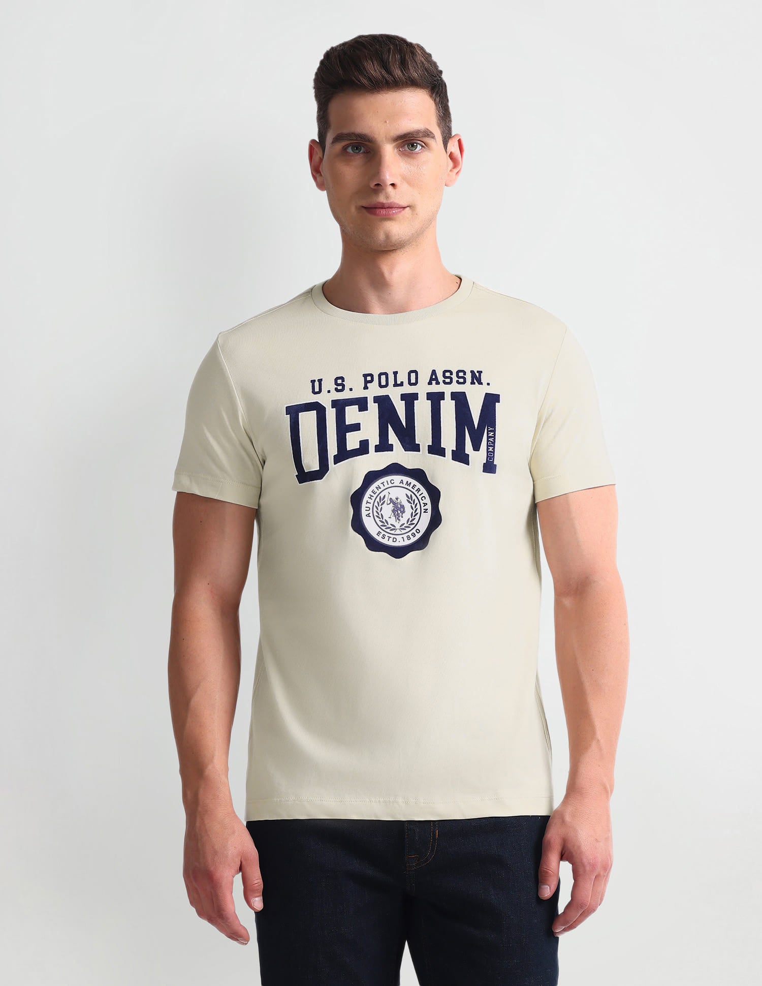 Muscle Fit Graphic T-Shirt Beige - U.S. Polo Assn. India | Large