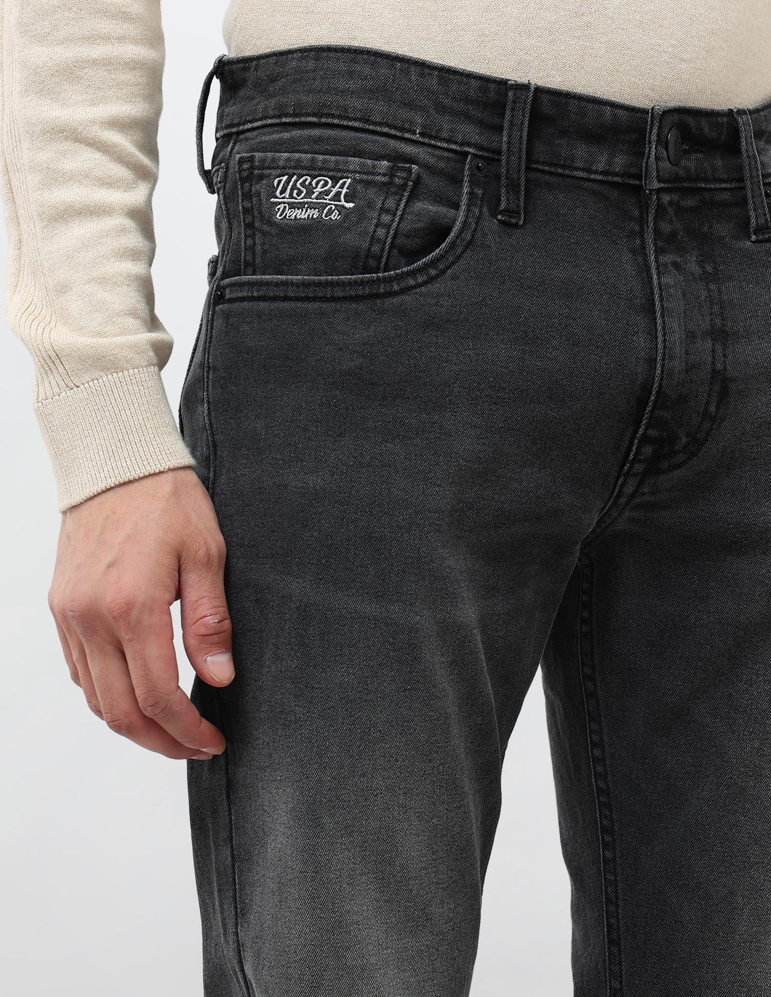 Brandon Slim Tapered Fit Whiskered Jeans Black - U.S. POLO ASSN. | Large