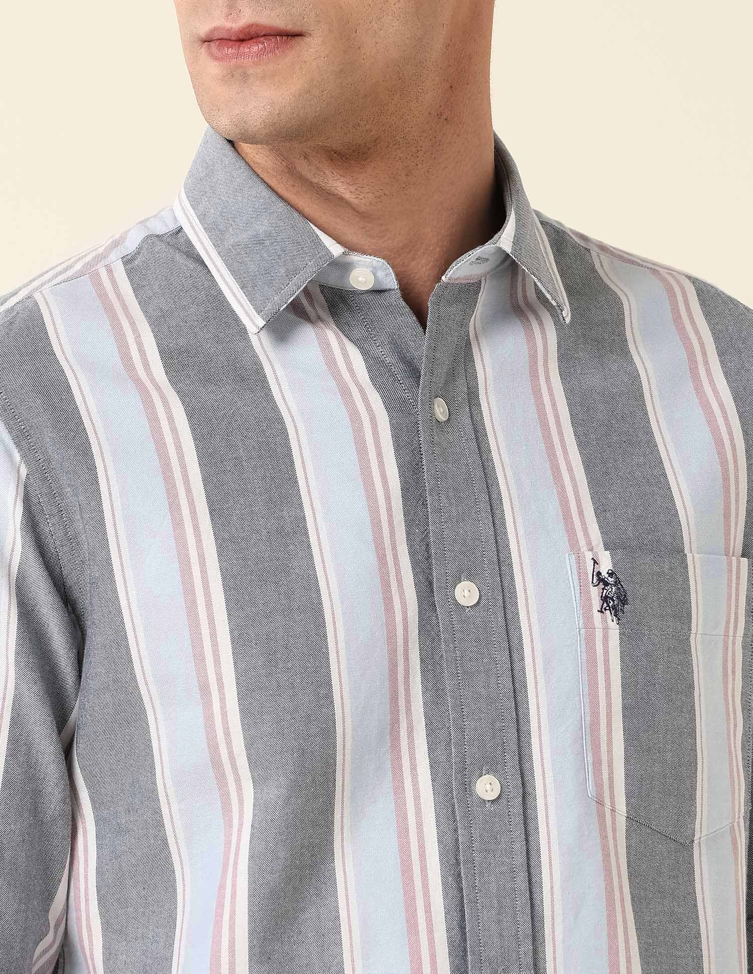 Vertical Striped Pure Cotton Shirt Navy - U.S. Polo Assn. India | Large