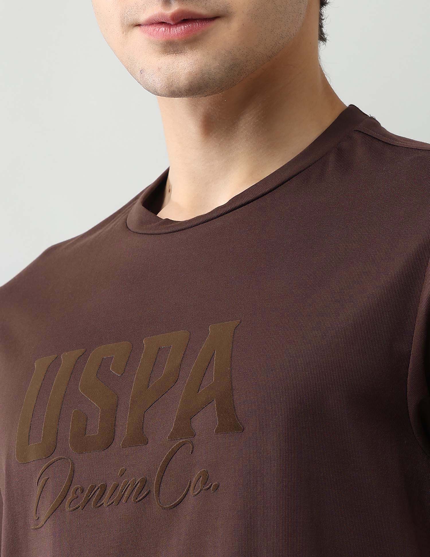 Brand Printed Muscle Fit Black Label T-Shirt Dark Brown - U.S. Polo Assn. India | Large